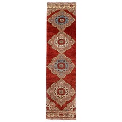 Red, Gray and Beige Handmade Wool Turkish Old Anatolian Konya Distressed Runner
