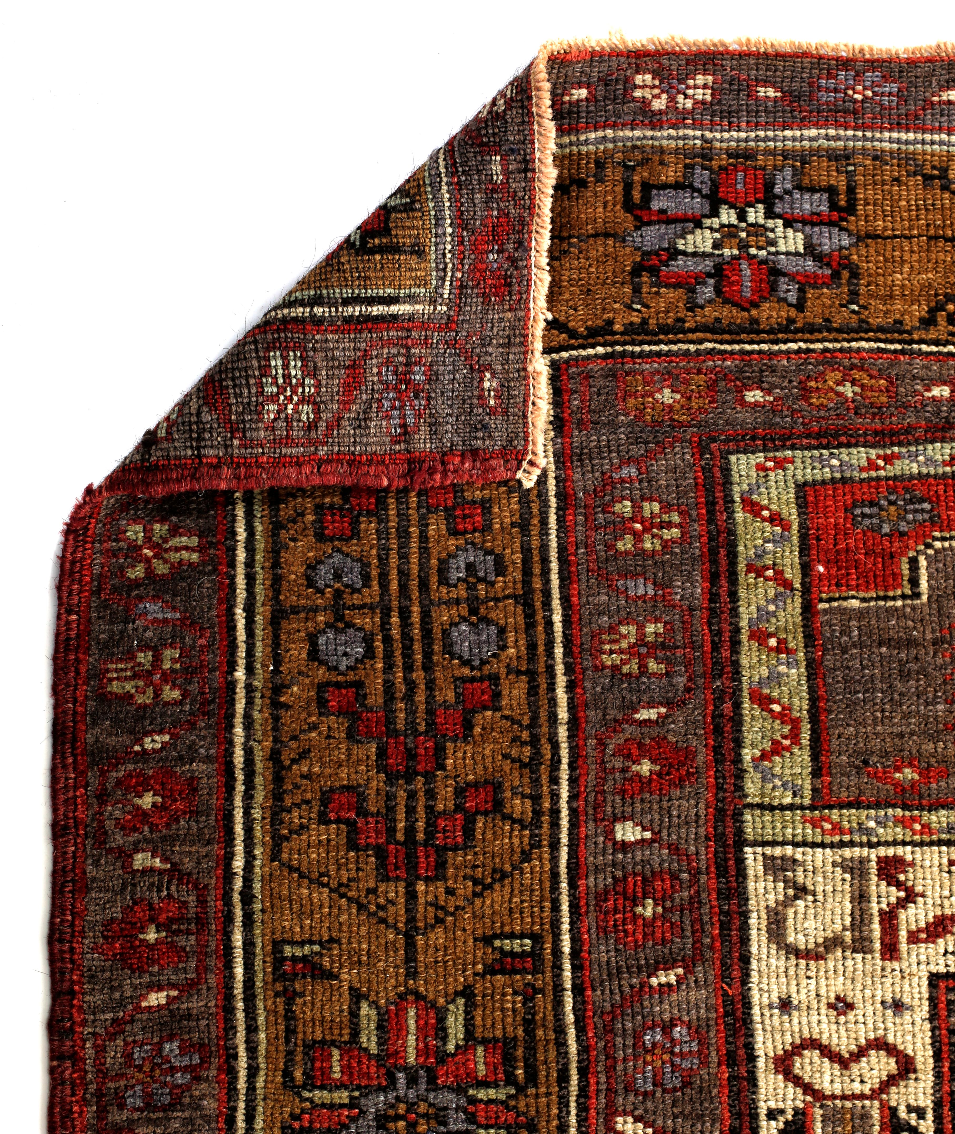 Oushak Red, Gray and Brown Handmade Wool Turkish Old Anatolian Konya Distressed Rug For Sale