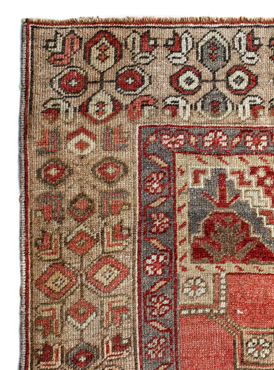 Oushak Red, Gray and Brown Handmade Wool Turkish Old Anatolian Konya Distressed Rug For Sale