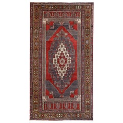 Red, Gray and Brown Handmade Wool Turkish Old Anatolian Konya Distressed Rug