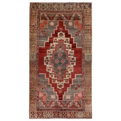 Red, Gray and Brown Handmade Wool Turkish Old Anatolian Konya Distressed Rug