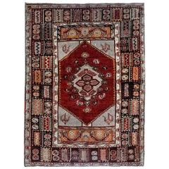 Red, Gray and Brown Handmade Wool Turkish Old Anatolian Konya Distressed Rug