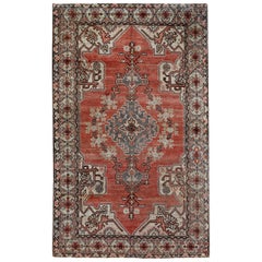 Red, Gray and Brown Handmade Wool Turkish Old Anatolian Konya Rug