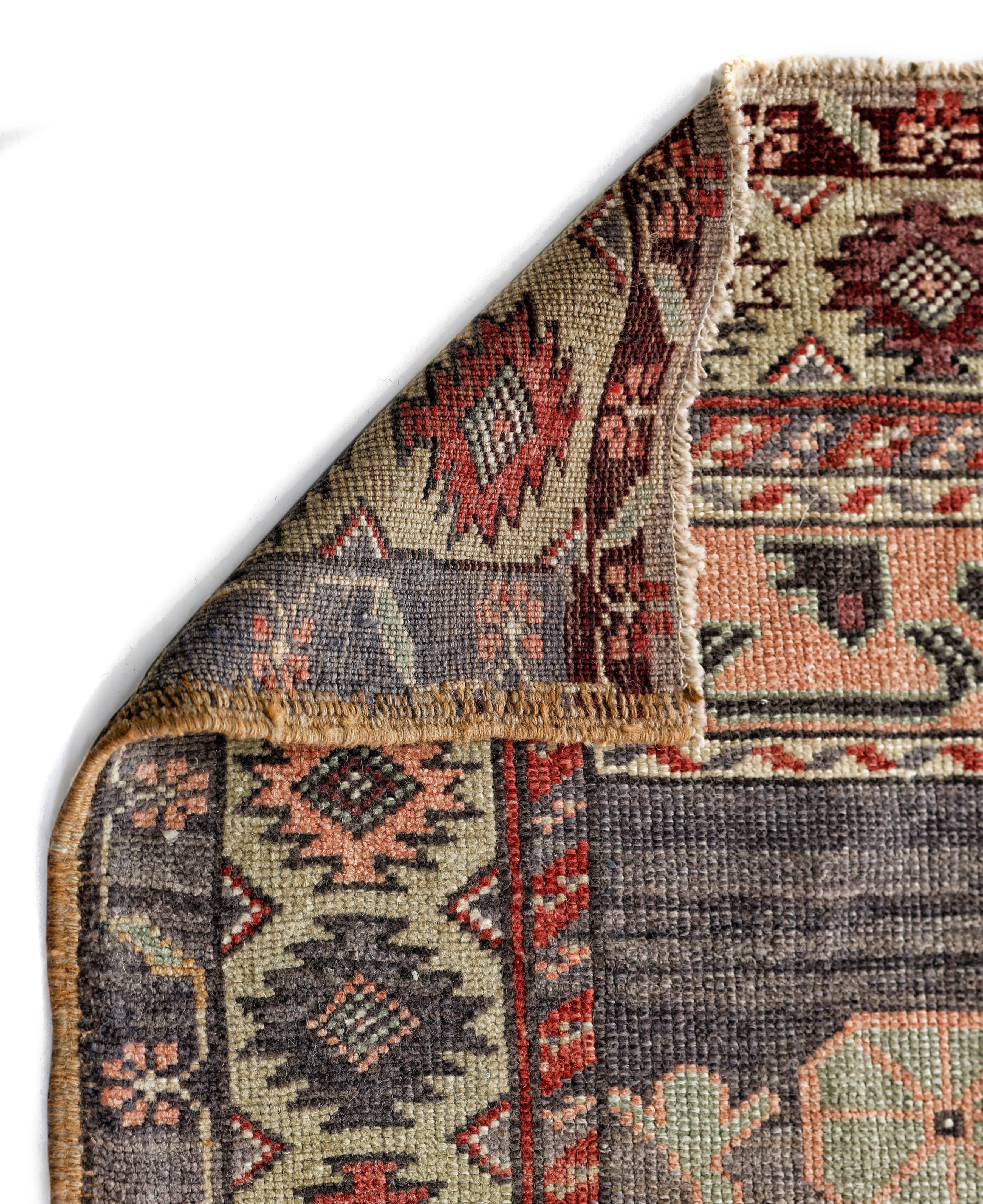 Oushak Red, Gray and Olive Handmade Wool Turkish Old Anatolian Konya Distressed Rug For Sale