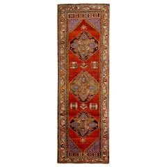 Red, Gray and Purple Handmade Wool Turkish Old Anatolian Konya Distressed Rug
