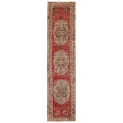 Red, Green and Beige Handmade Wool Turkish Old Anatolian Konya Distressed Rug