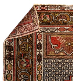 Red, Green and Brown Handmade Wool Turkish Old Anatolian Konya Distressed Rug