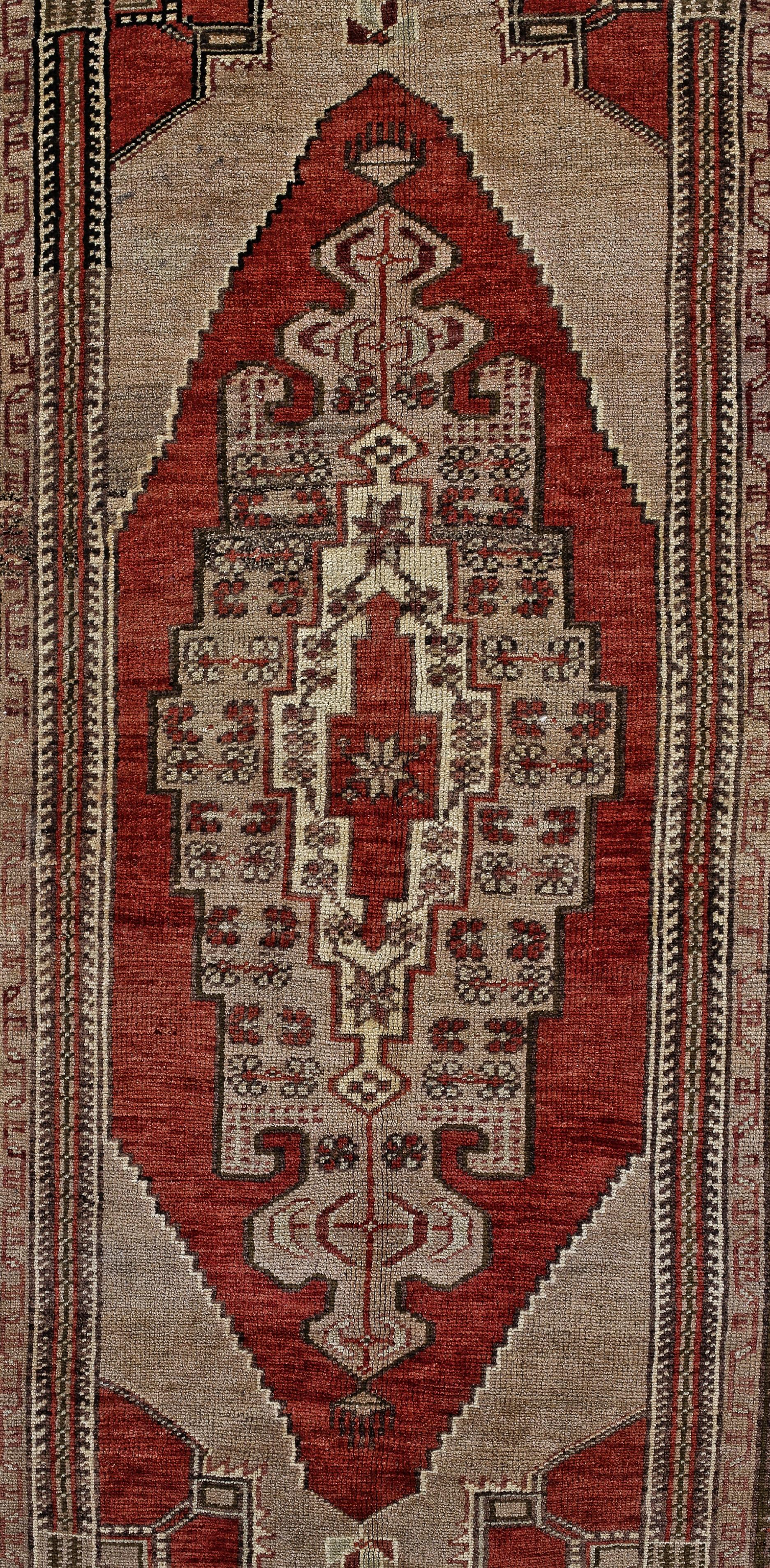 Red, Green and Brown Handmade Wool Turkish Old Anatolian Konya Rug In Excellent Condition For Sale In North Bergen, NJ