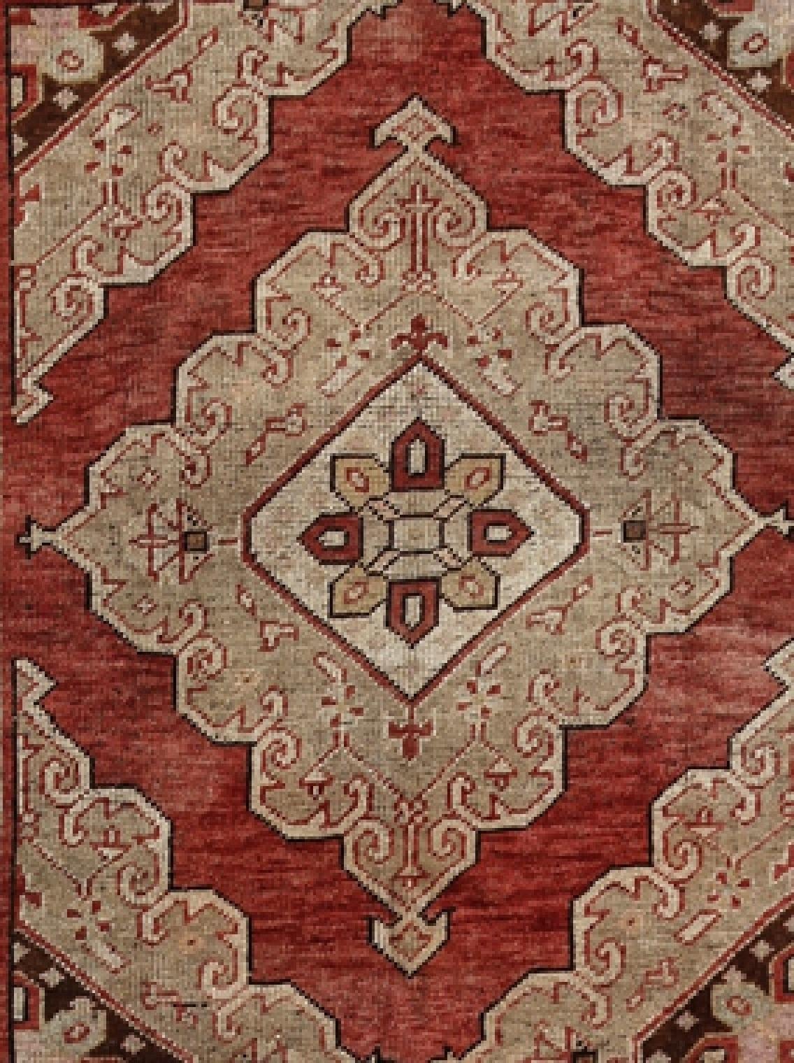 Hand-Knotted Red, Green and Gold Handmade Wool Turkish Old Anatolian Konya Distressed Rug For Sale