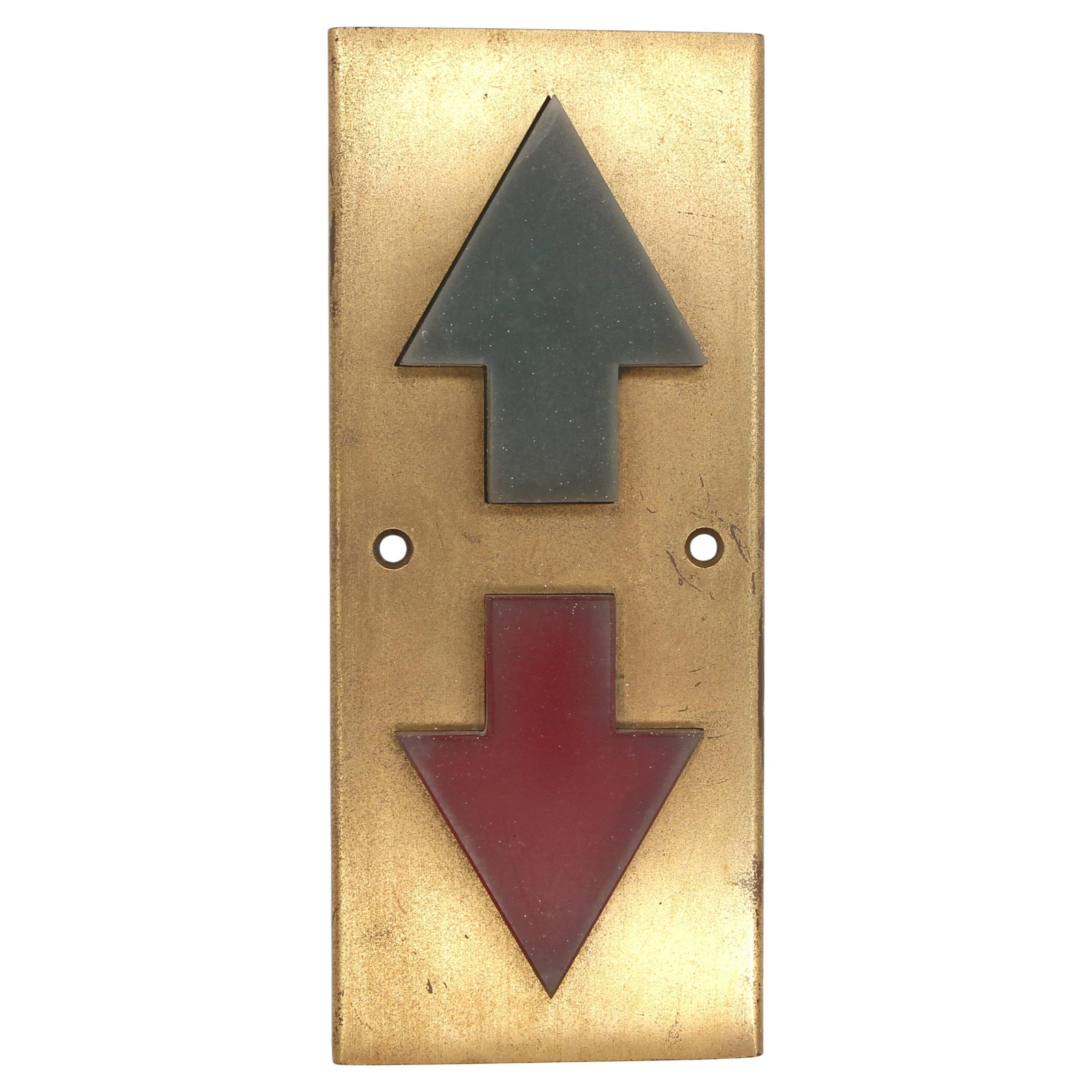Red & Green Lucite Brass Elevator Indicator Plate