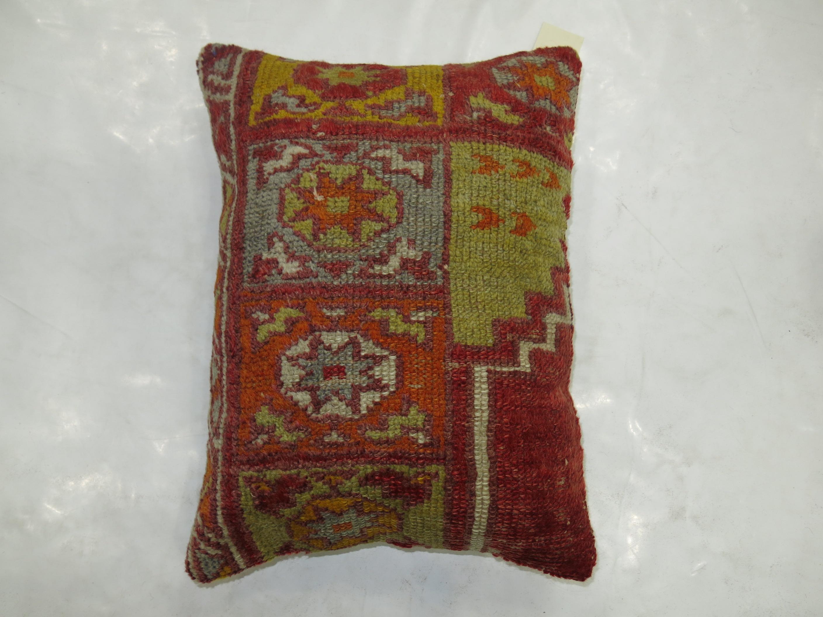 Agra Red Green Orange Turkish Rug Pillow
