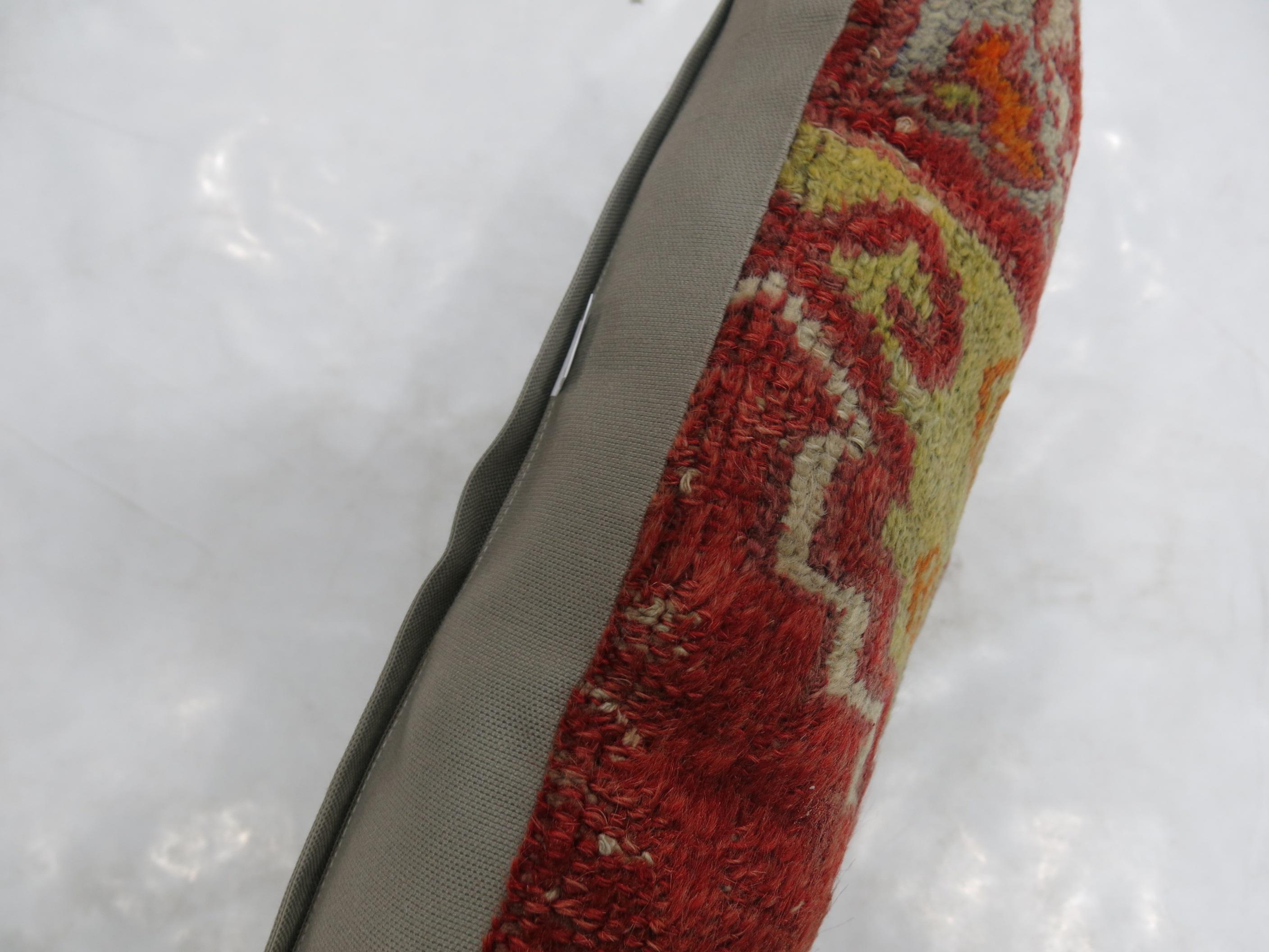 Red Green Orange Turkish Rug Pillow In Good Condition In New York, NY