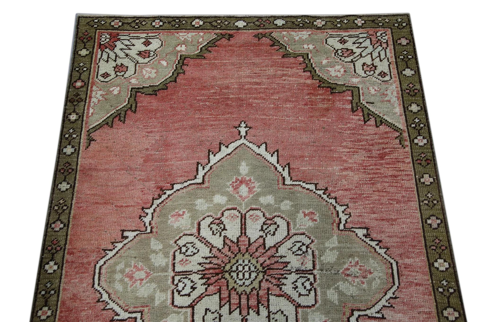 Vegetable Dyed Red & Green Vintage Turkish Runner 3'5