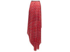 Red & Grey Burberry Pleated Horsebit Print Skirt