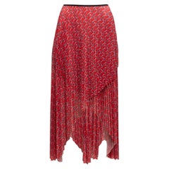 Red & Grey Burberry Pleated Horsebit Print Skirt