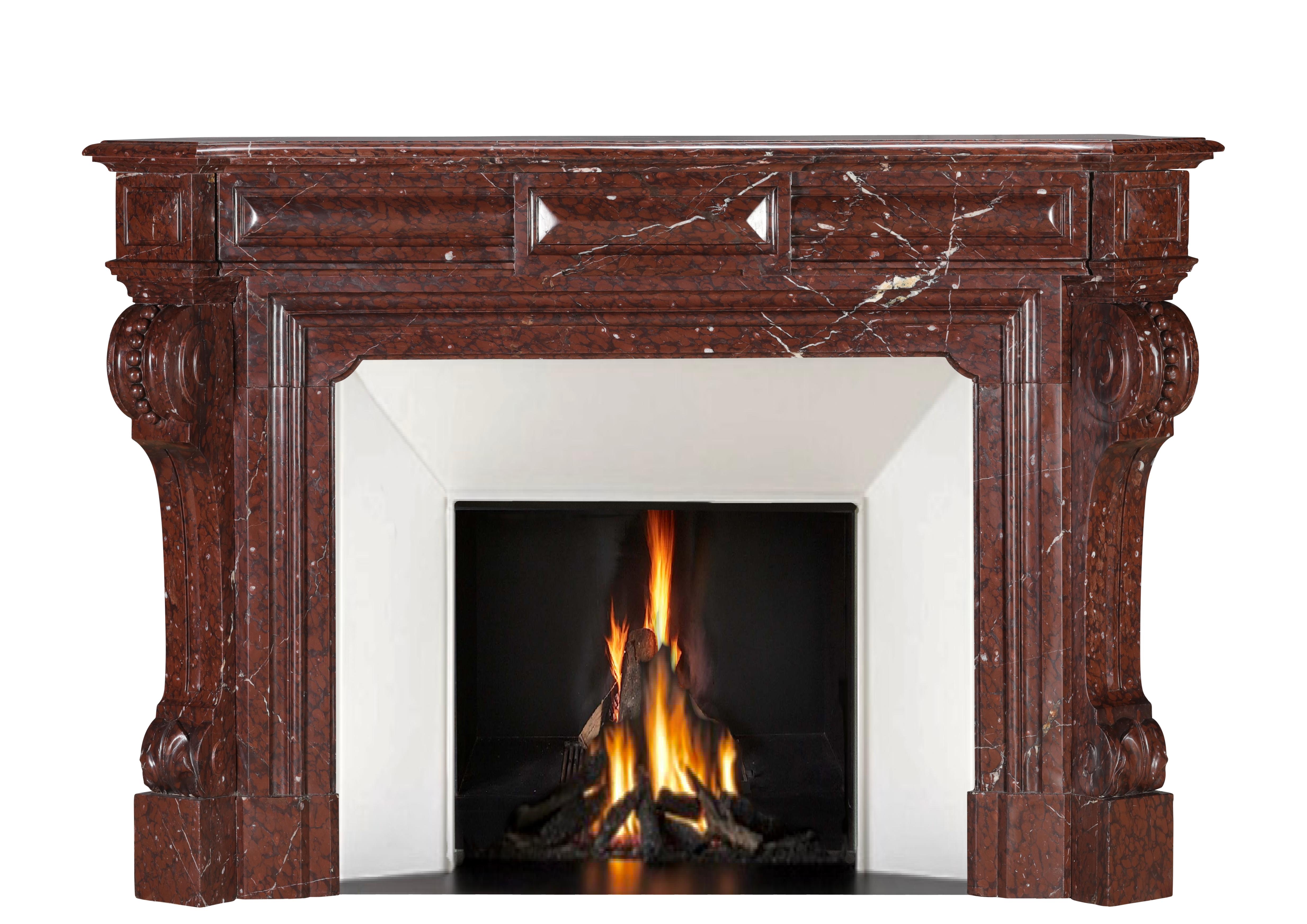 Red Griotte Marble Fireplace Surround – Authentic Mantel from Chateau Interior For Sale 3