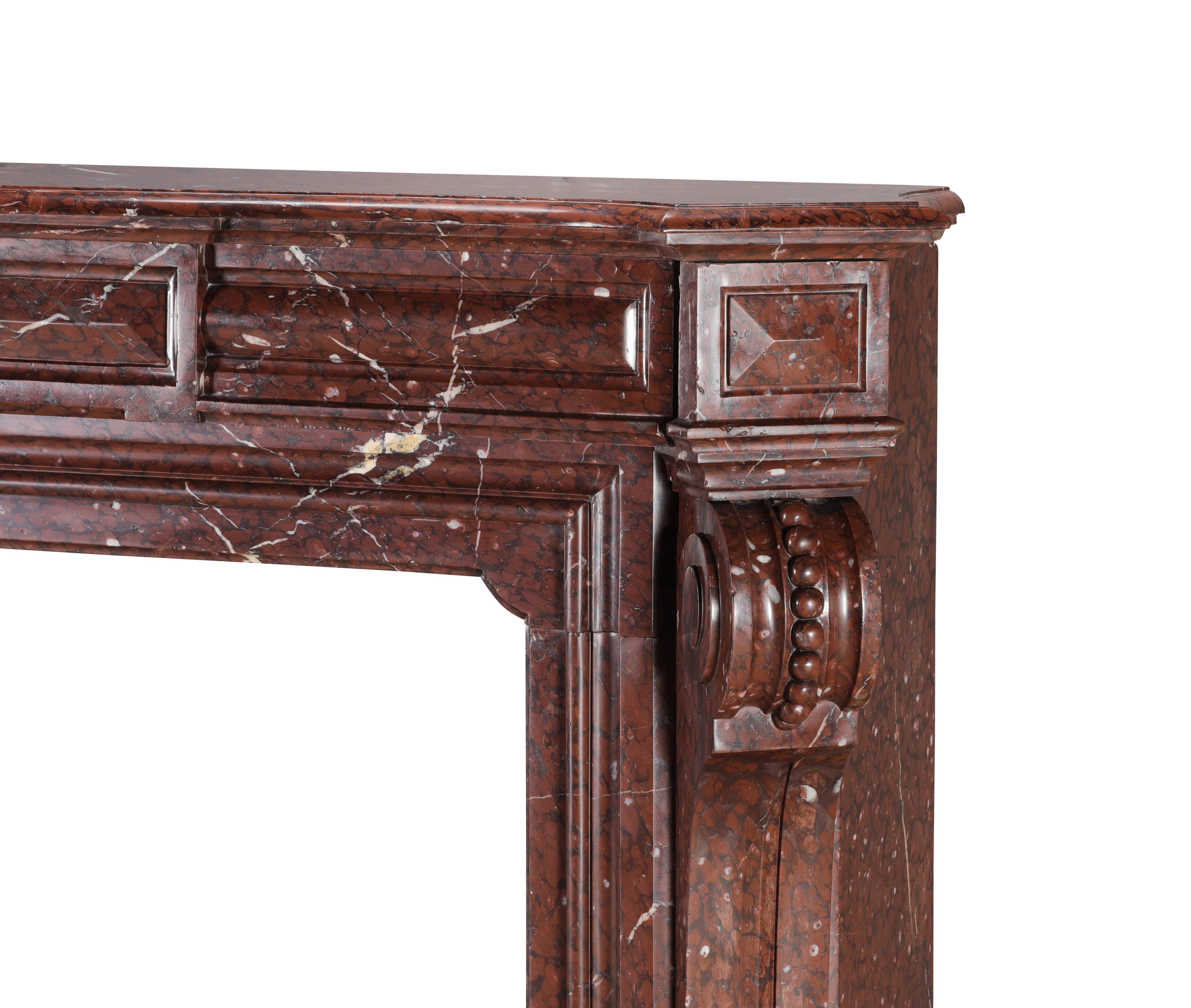 Red Griotte Marble Fireplace Surround – Authentic Mantel from Chateau Interior For Sale 4