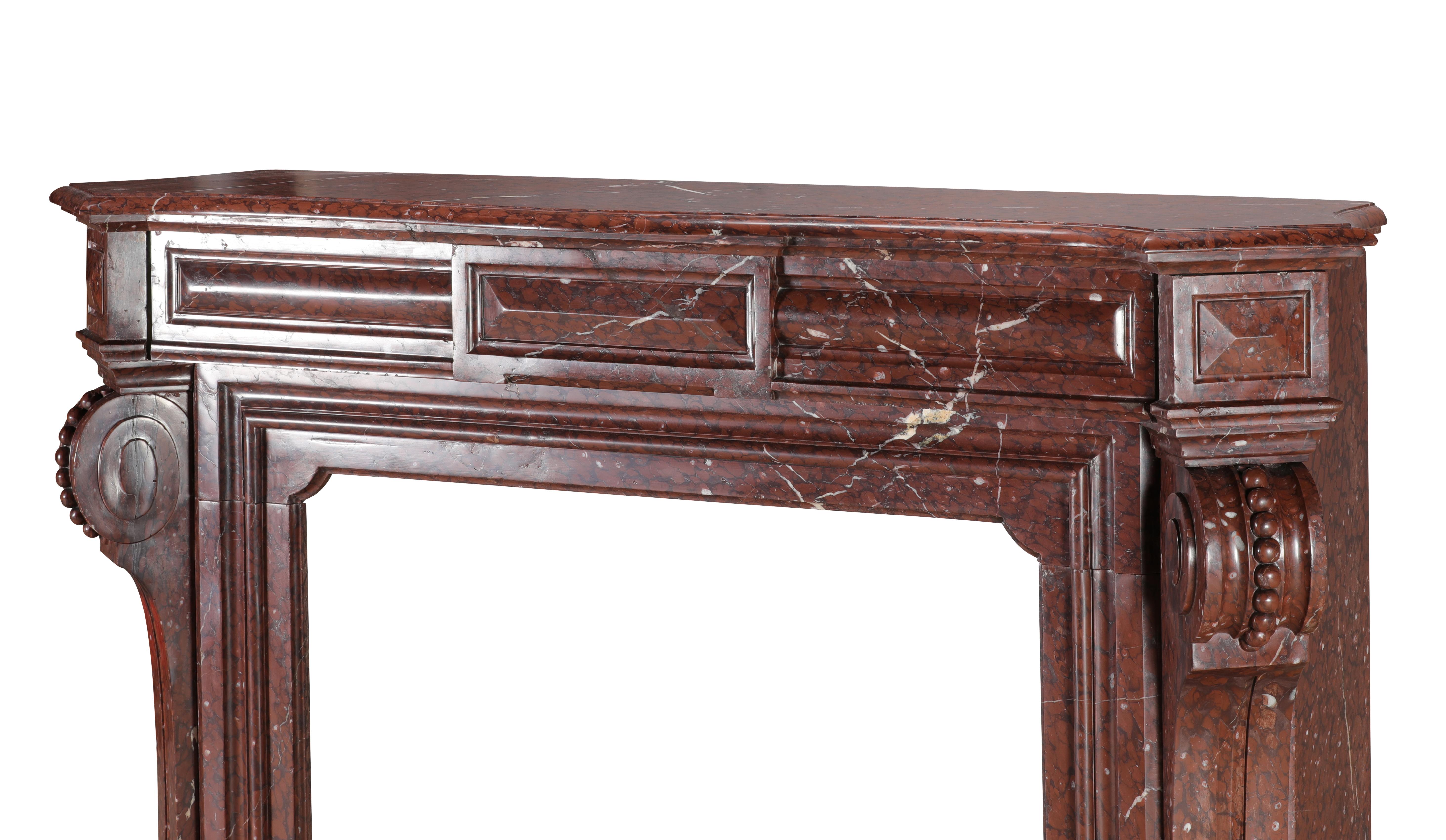 Red Griotte Marble Fireplace Surround – Authentic Mantel from Chateau Interior For Sale 5