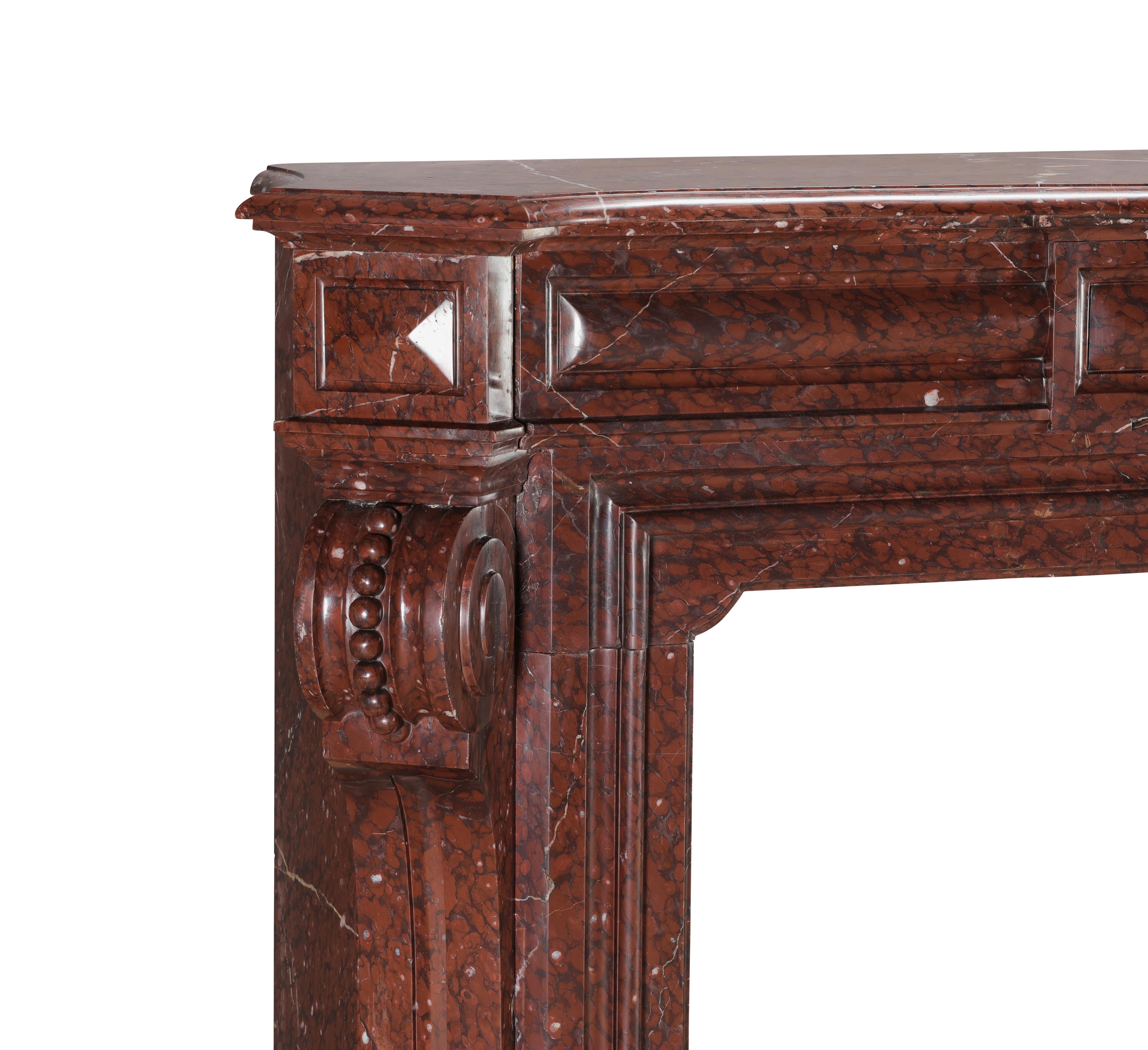 Red Griotte Marble Fireplace Surround – Authentic Mantel from Chateau Interior For Sale 6