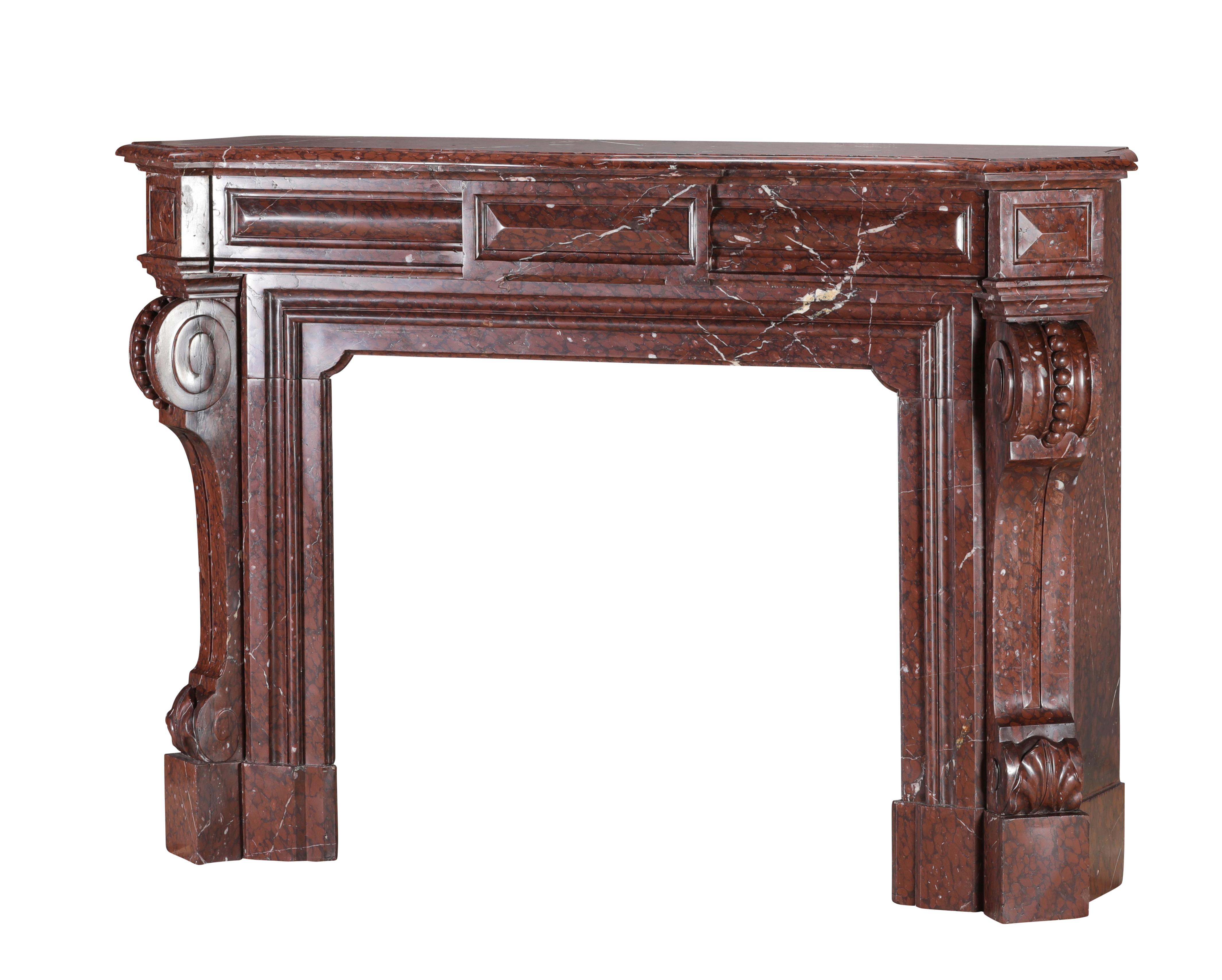 Red Griotte Marble Fireplace Surround – Authentic Mantel from Chateau Interior For Sale 9