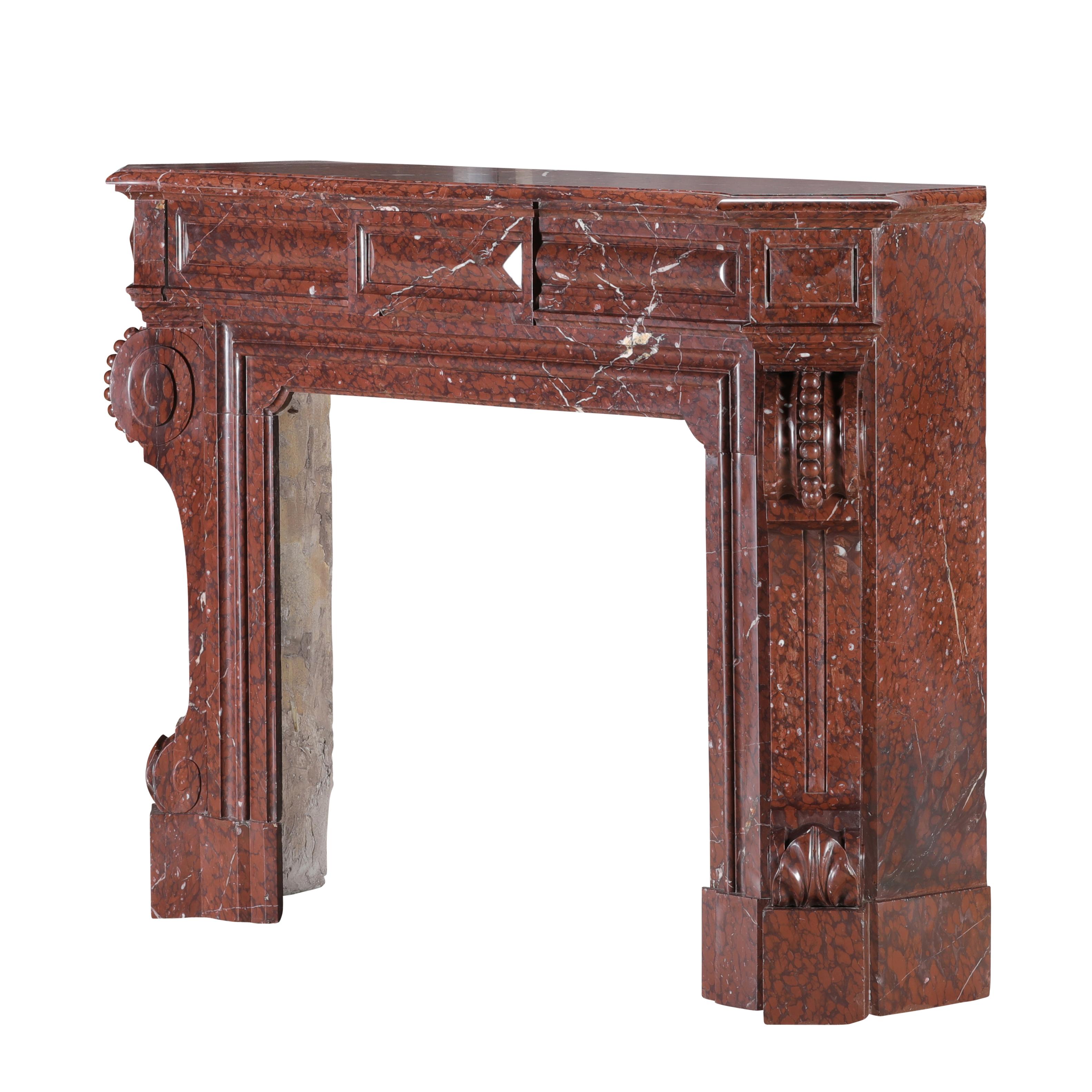 Red Griotte Marble Fireplace Surround – Authentic Mantel from Chateau Interior For Sale 10