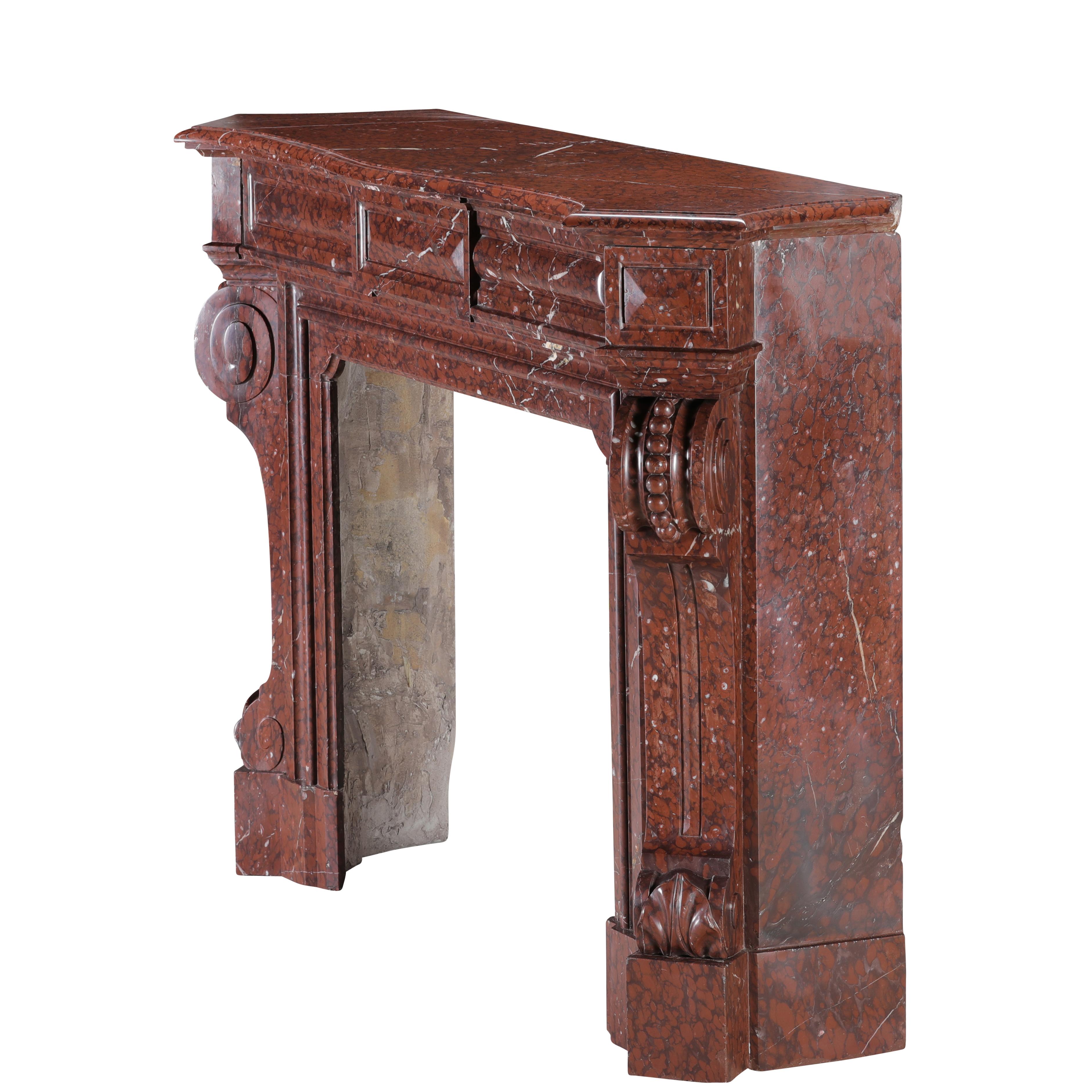 Red Griotte Marble Fireplace Surround – Authentic Mantel from Chateau Interior For Sale 11