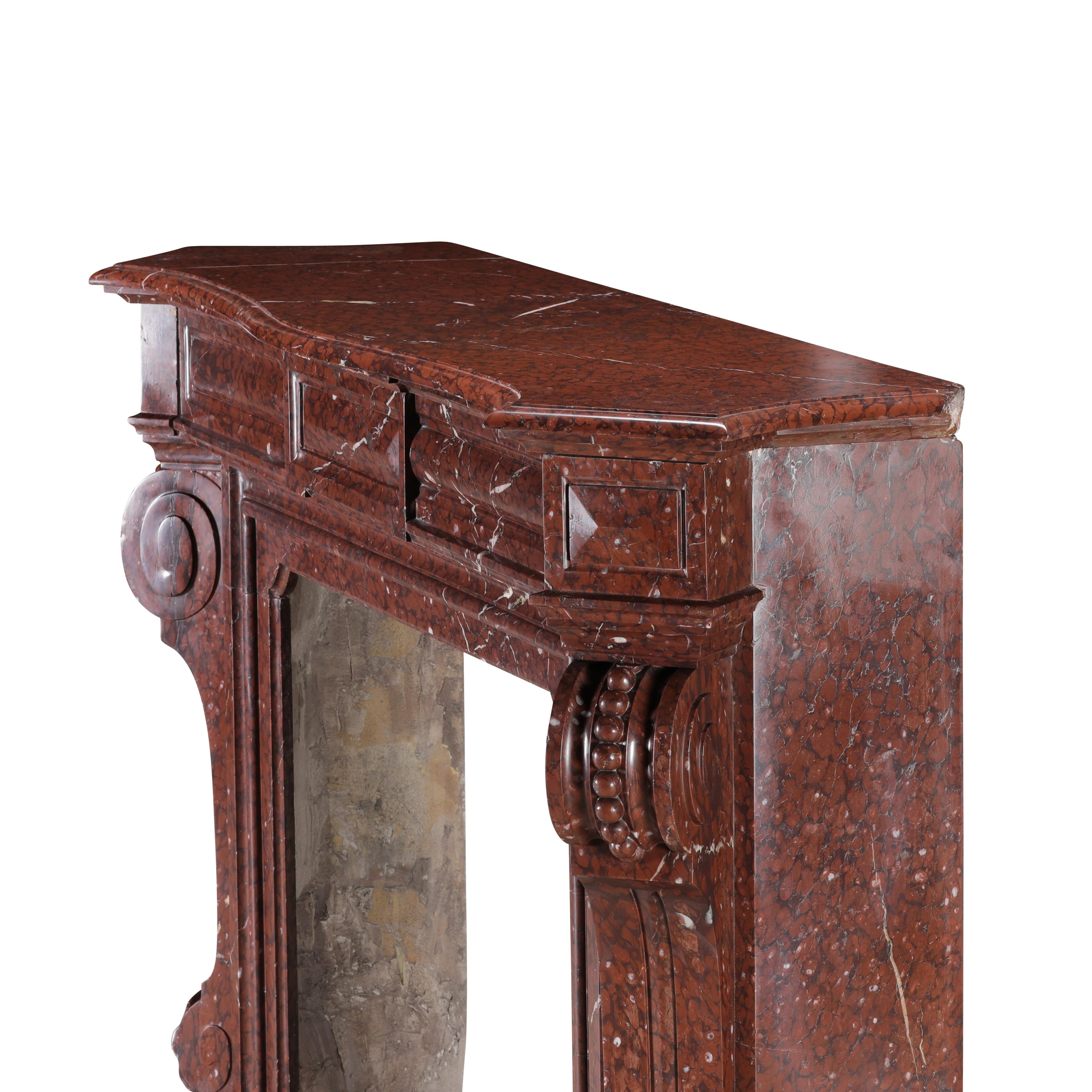Red Griotte Marble Fireplace Surround – Authentic Mantel from Chateau Interior For Sale 12