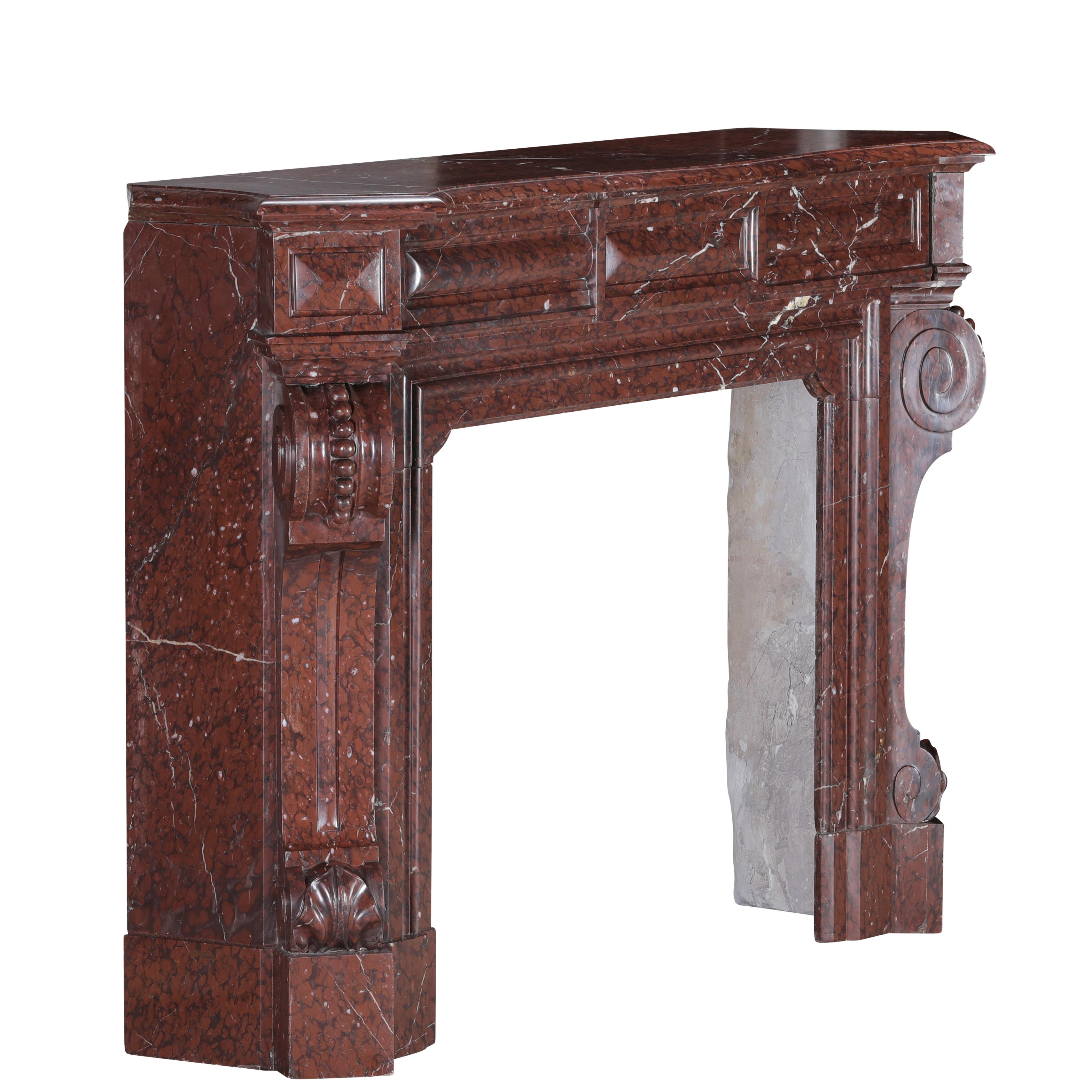 Red Griotte Marble Fireplace Surround – Authentic Mantel from Chateau Interior For Sale 13