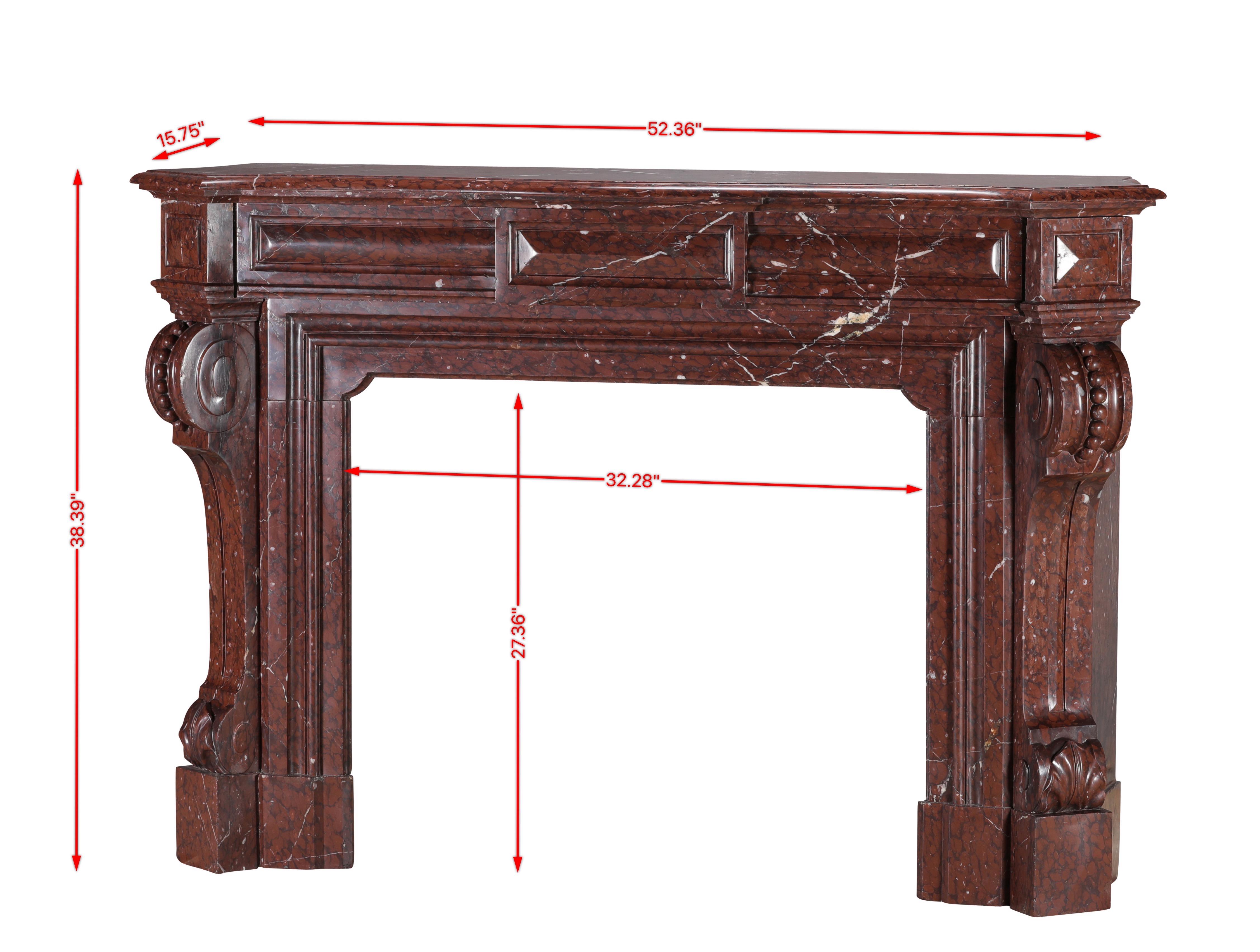 Victorian Red Griotte Marble Fireplace Surround – Authentic Mantel from Chateau Interior For Sale