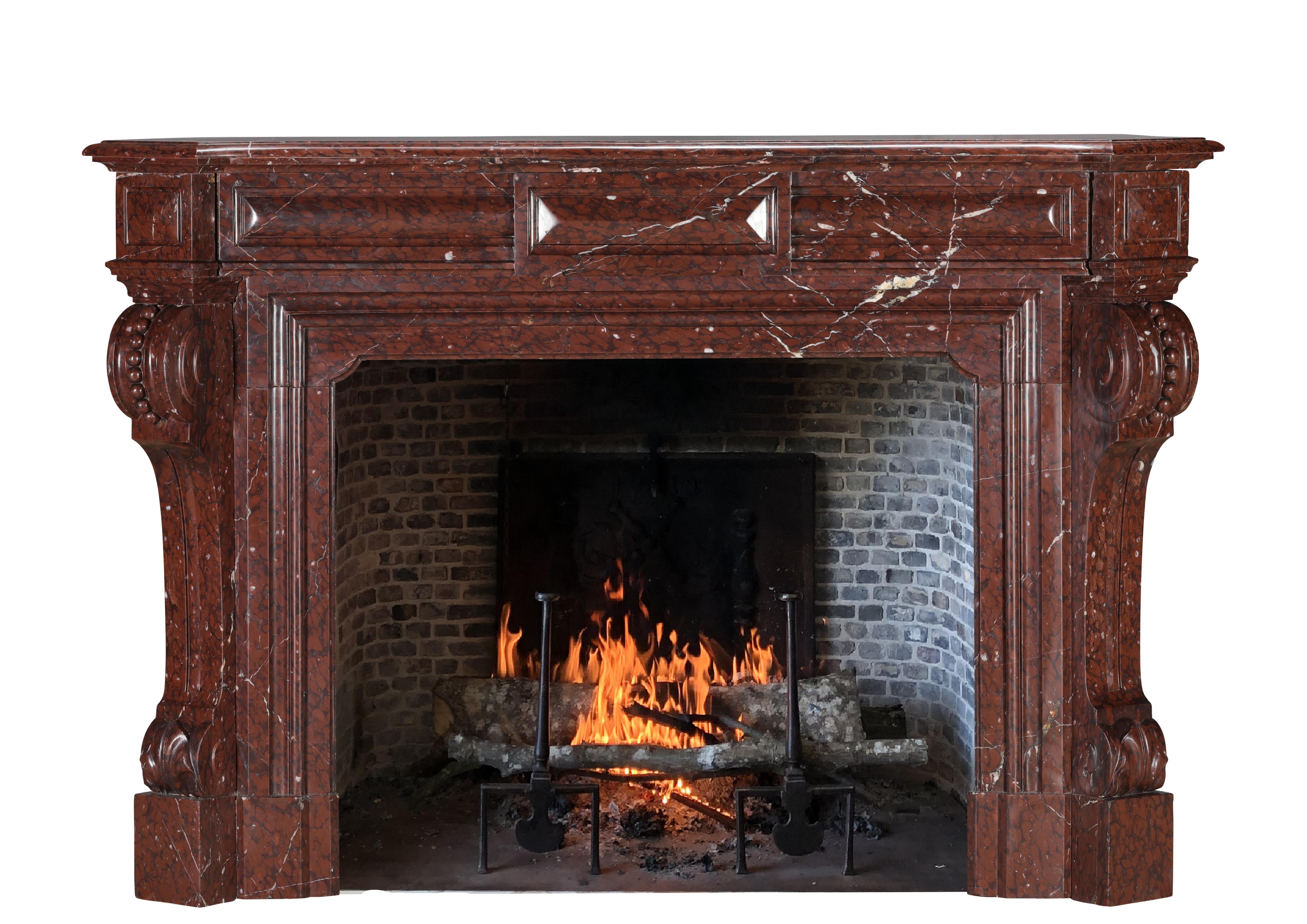 French Red Griotte Marble Fireplace Surround – Authentic Mantel from Chateau Interior For Sale