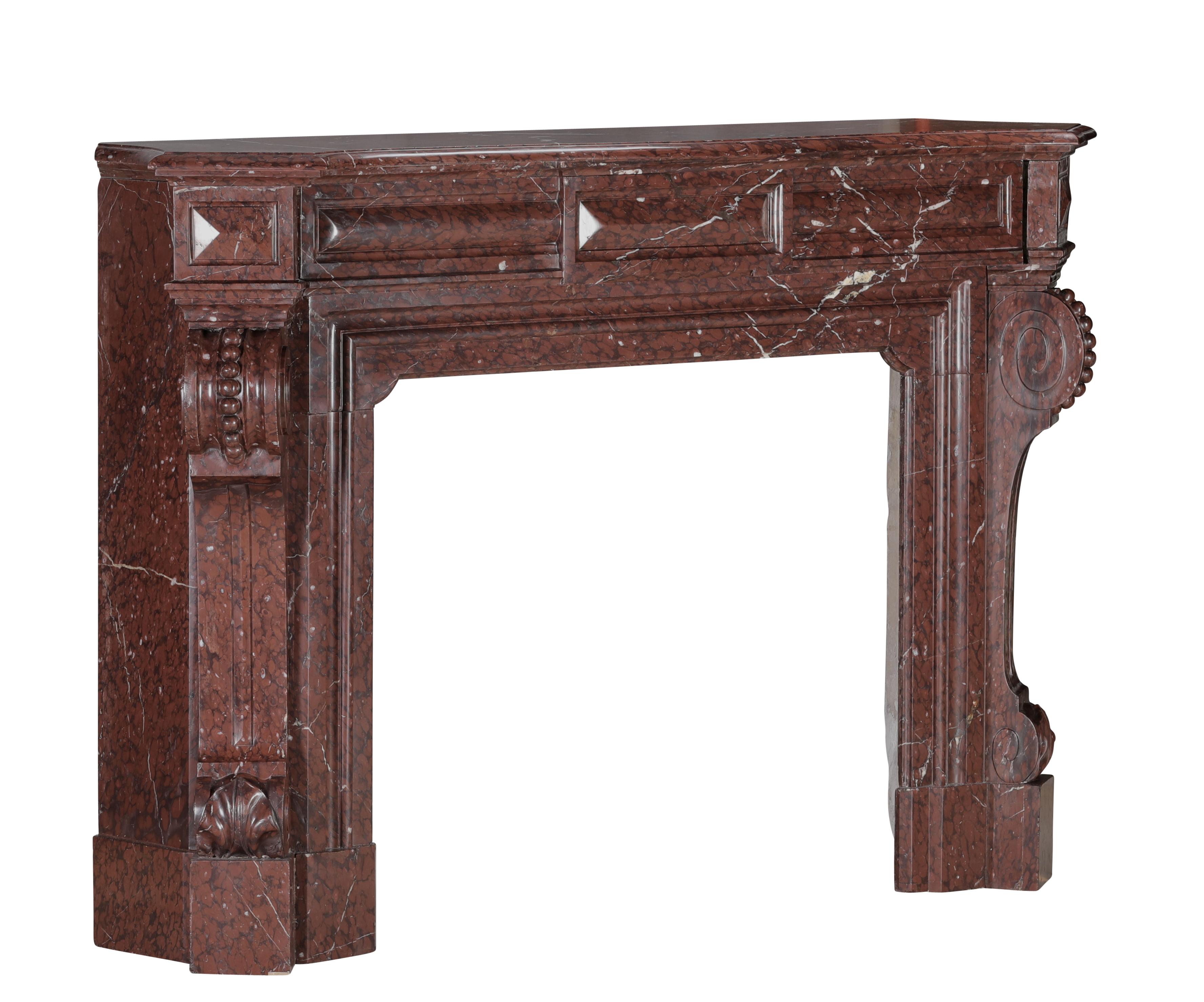 Hand-Carved Red Griotte Marble Fireplace Surround – Authentic Mantel from Chateau Interior For Sale