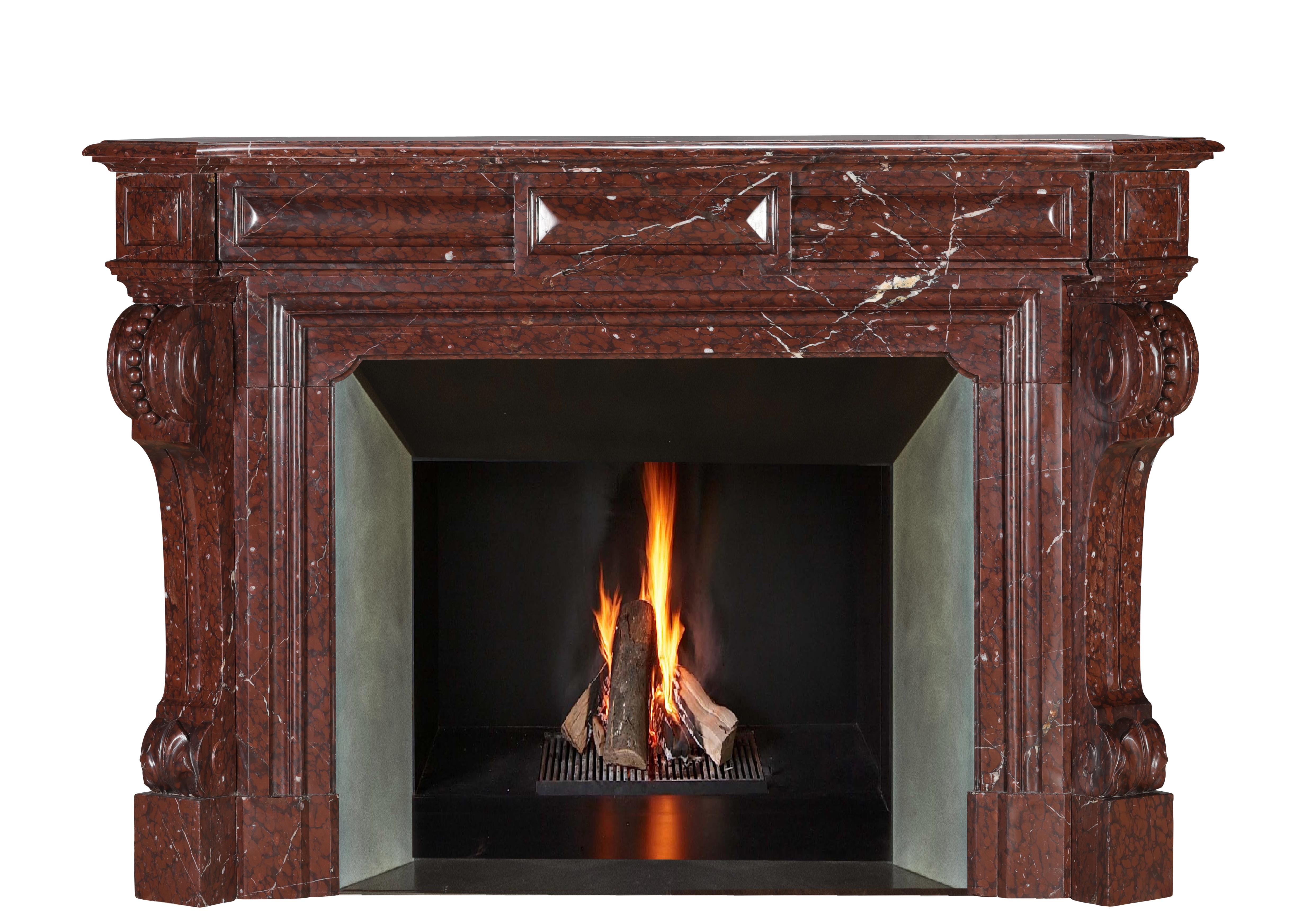 Red Griotte Marble Fireplace Surround – Authentic Mantel from Chateau Interior For Sale 1