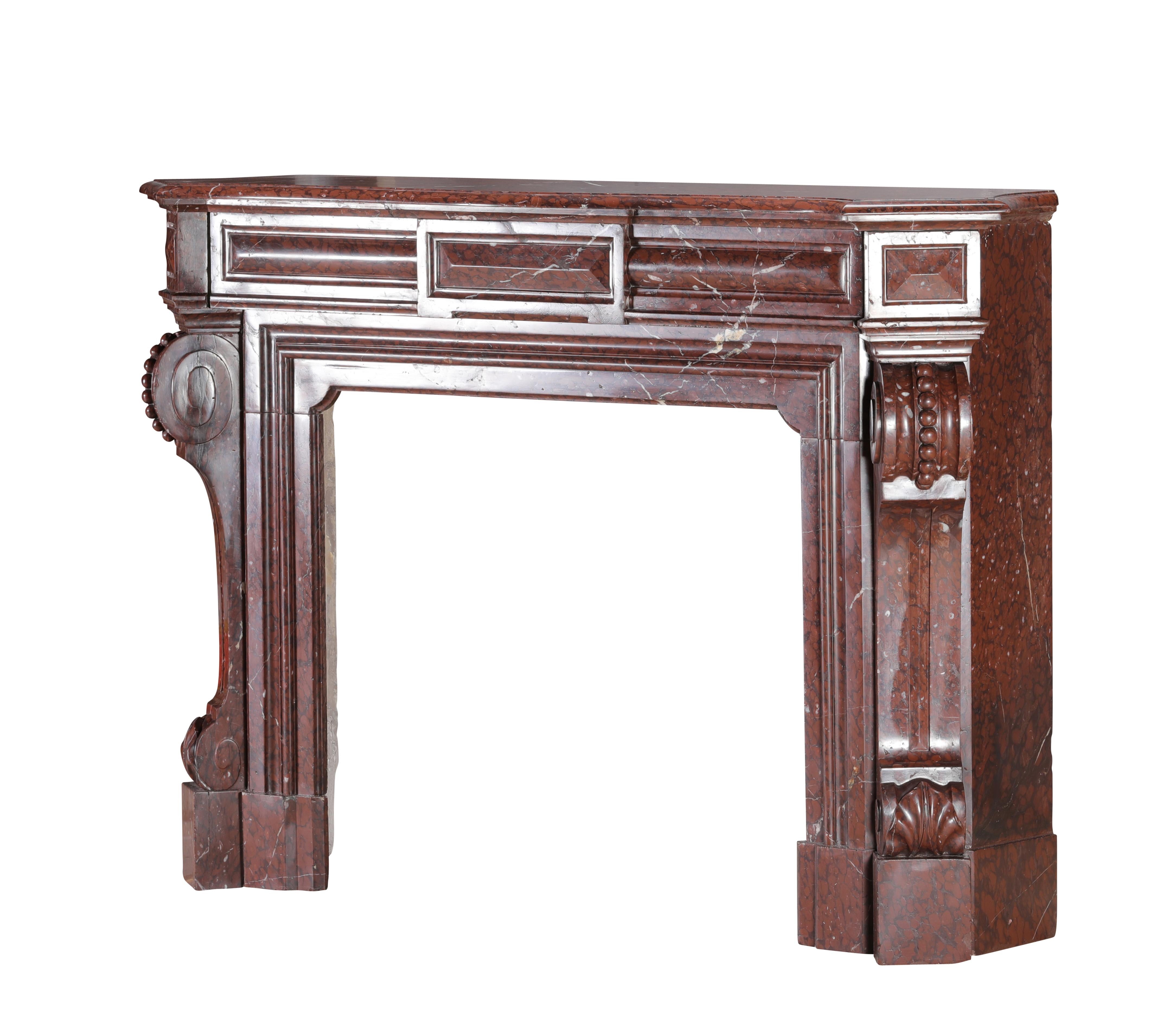 Red Griotte Marble Fireplace Surround – Authentic Mantel from Chateau Interior For Sale 2