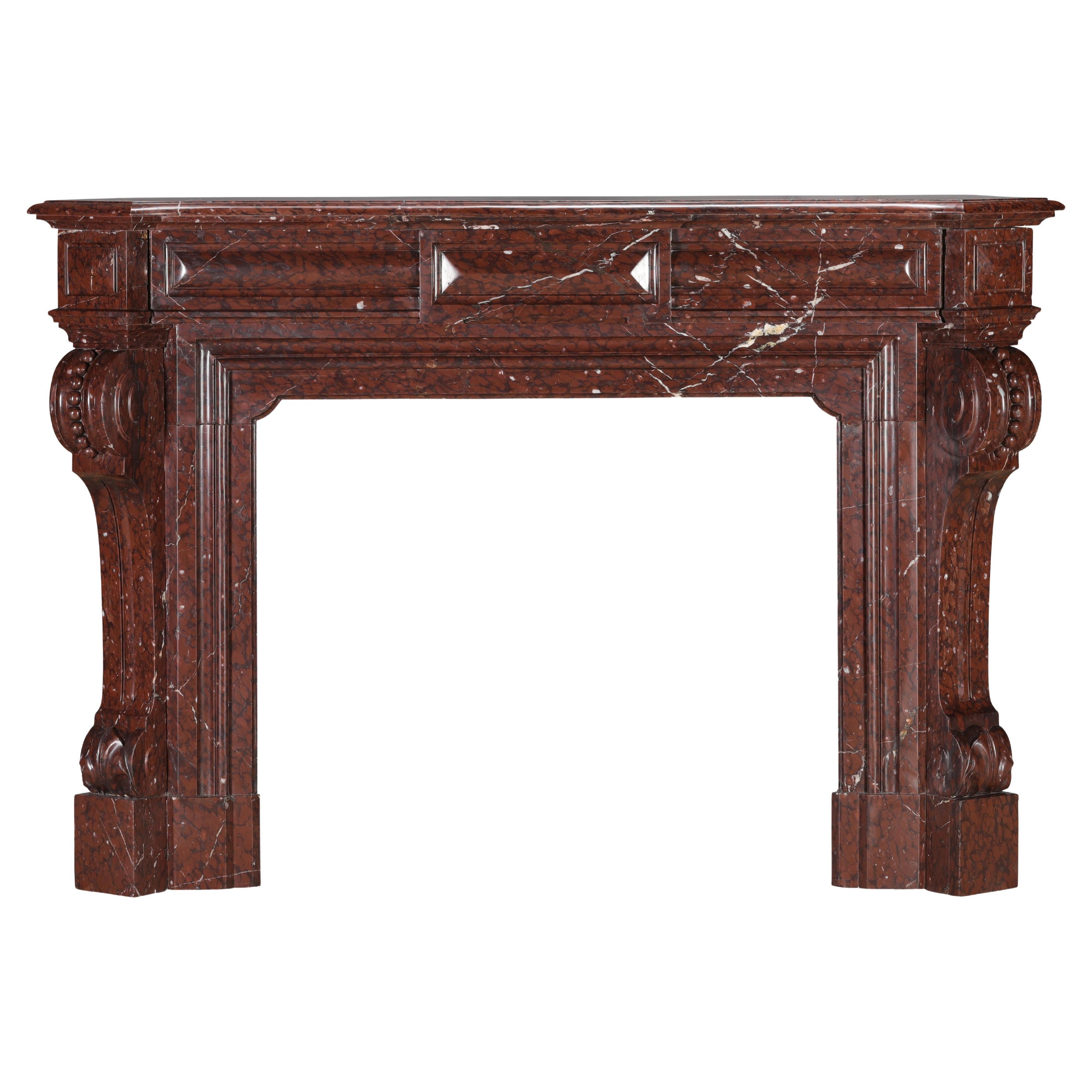Red Griotte Marble Fireplace Surround – Authentic Mantel from Chateau Interior For Sale