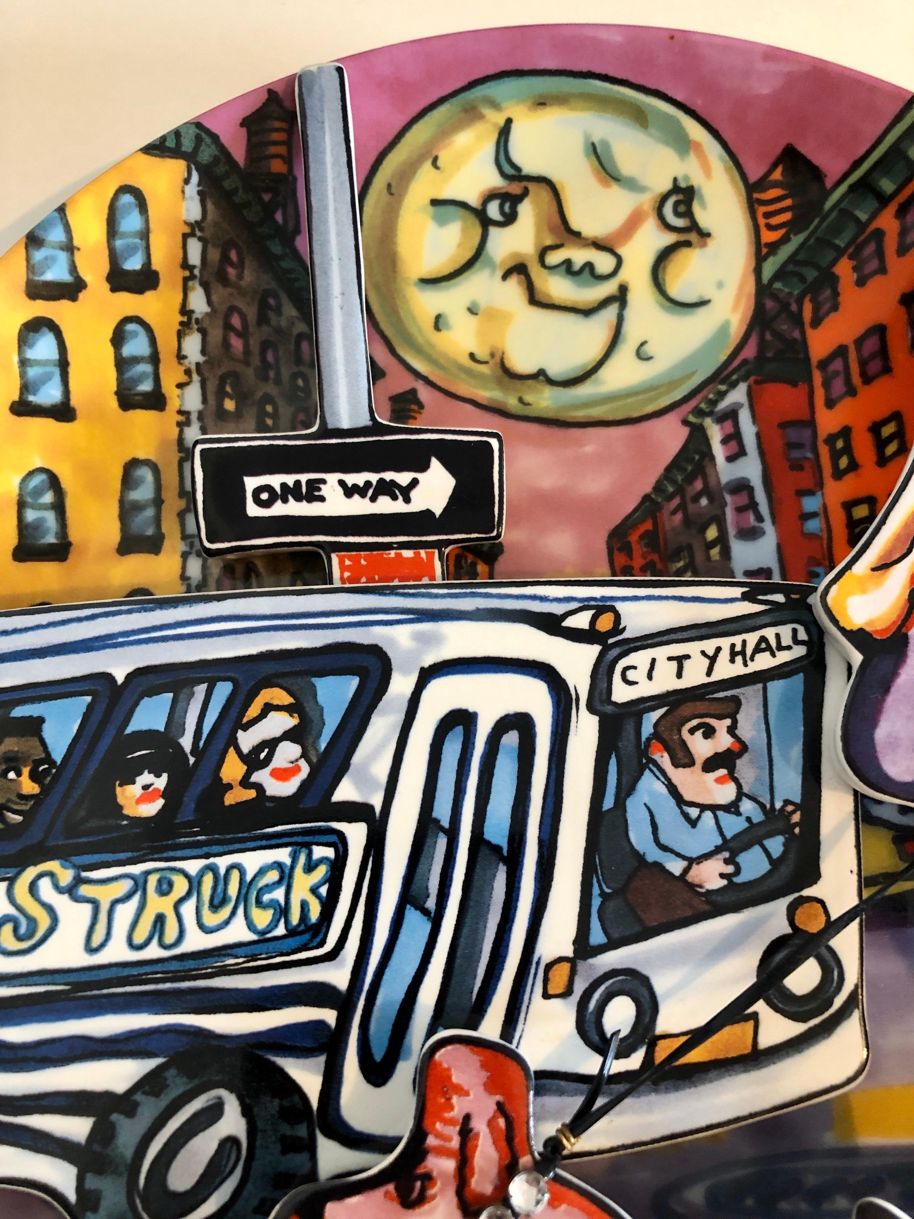 Red Grooms Moonstruck Piatto scultura in porcellana 3D Manhattan NYC Cartoon in vendita 5