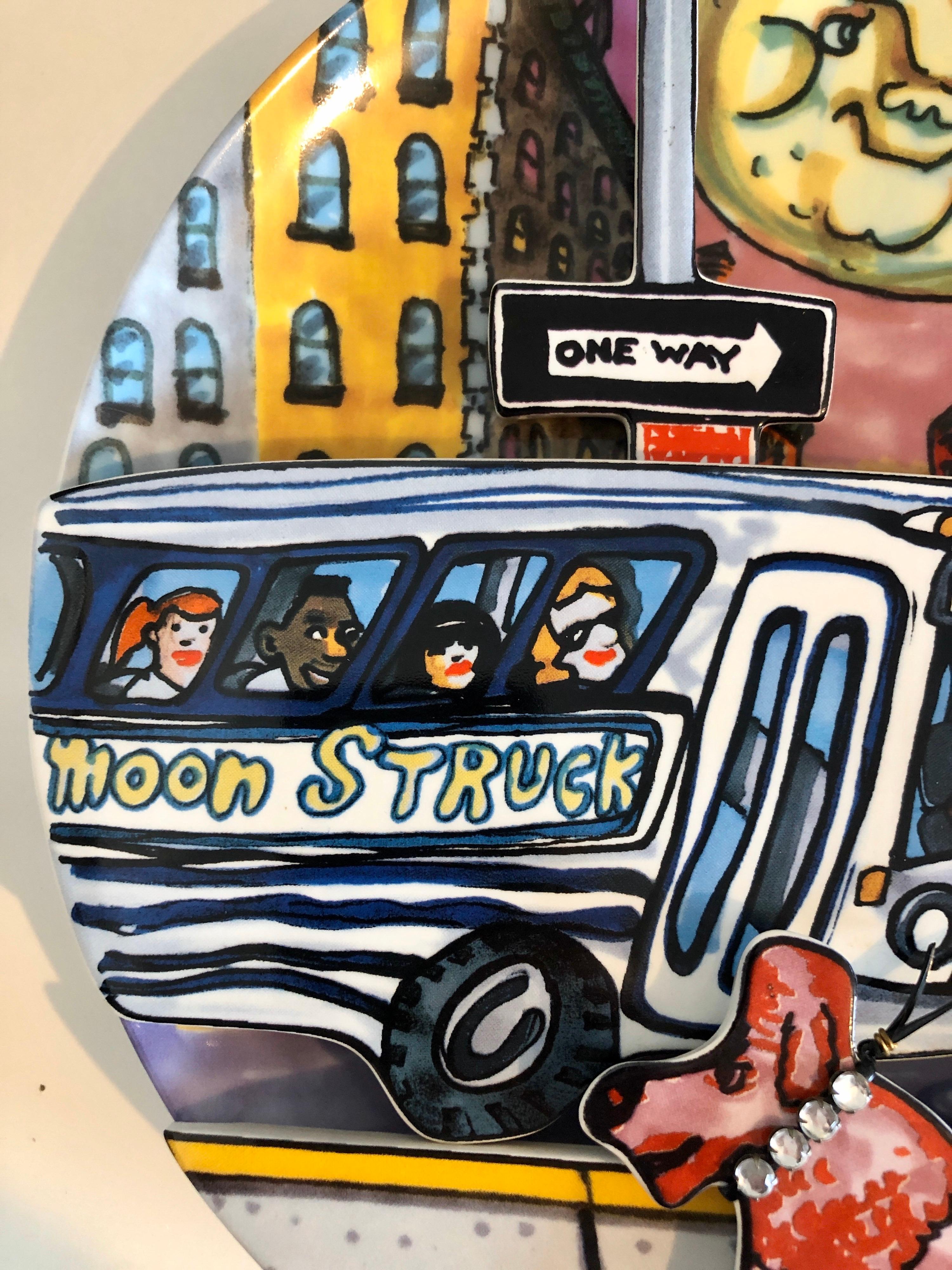 Red Grooms Moonstruck Porcelain Sculpture Plate 3D Manhattan NYC Cartoon 5