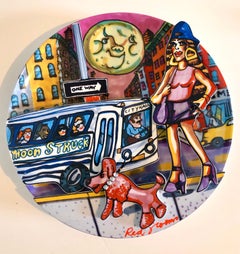 Vintage Red Grooms Moonstruck Porcelain Sculpture Plate 3D Manhattan NYC Cartoon