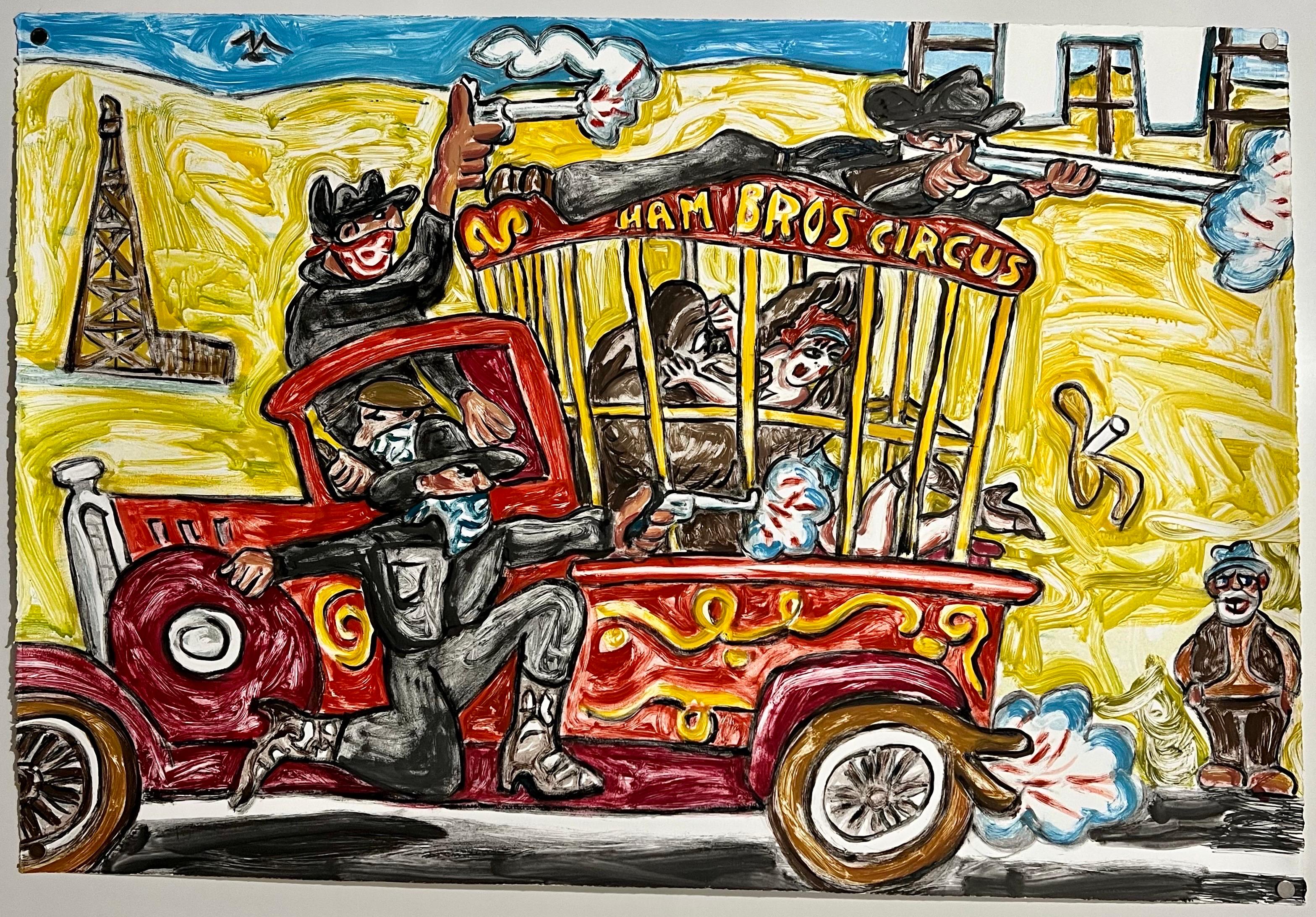 Huge Red Grooms Monotype Oil Painting LA Hollywood Circus Film Cartoon Pop Art For Sale 11