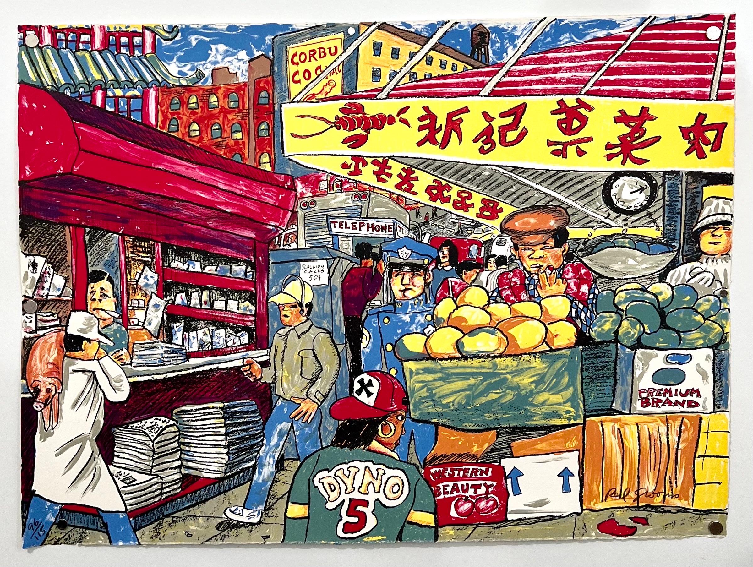 Red Grooms Canal St Chinatown Manhattan New York City Lithograph Cartoon Pop Art For Sale 1