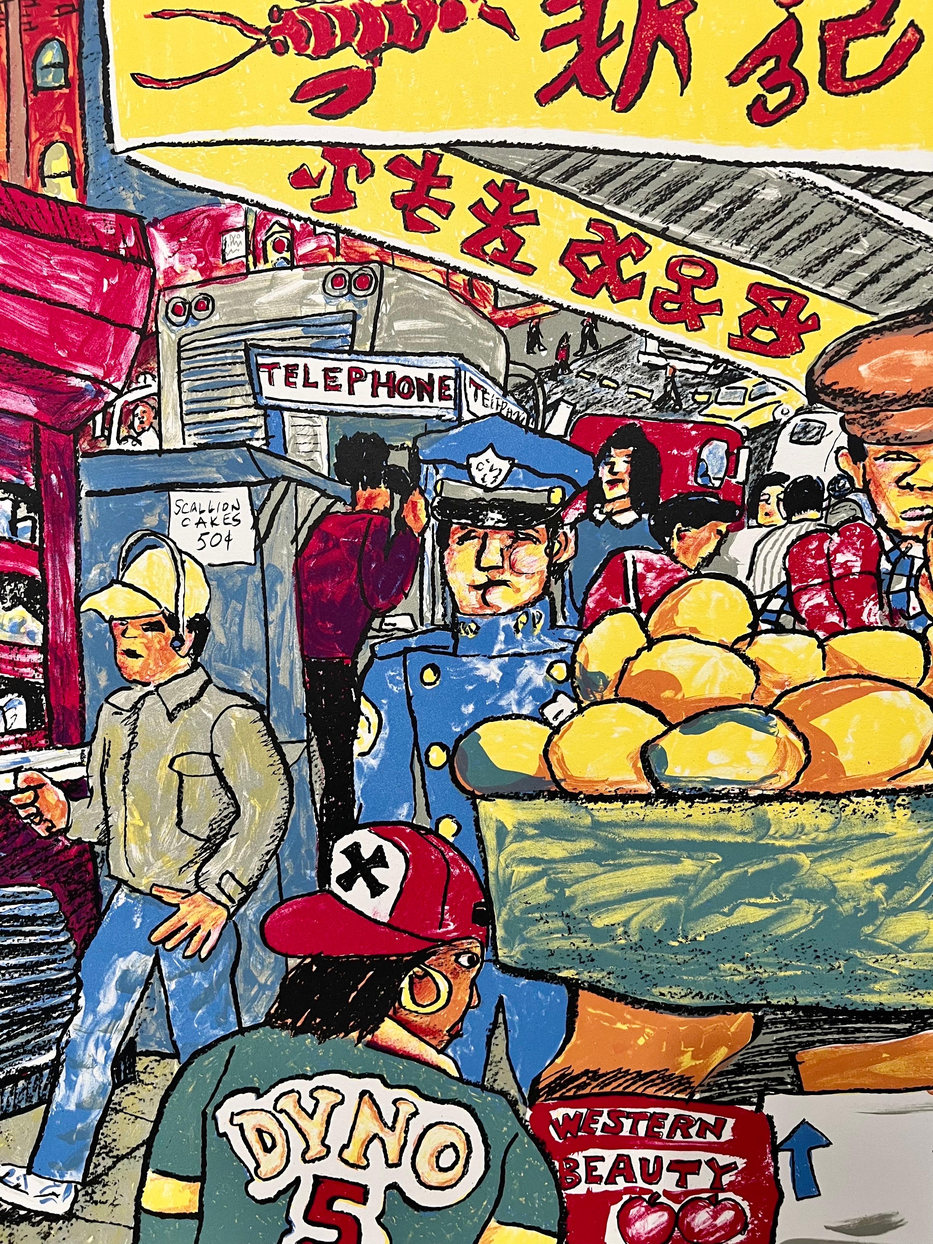 Red Grooms Canal St Chinatown Manhattan New York City Lithograph Cartoon Pop Art For Sale 3