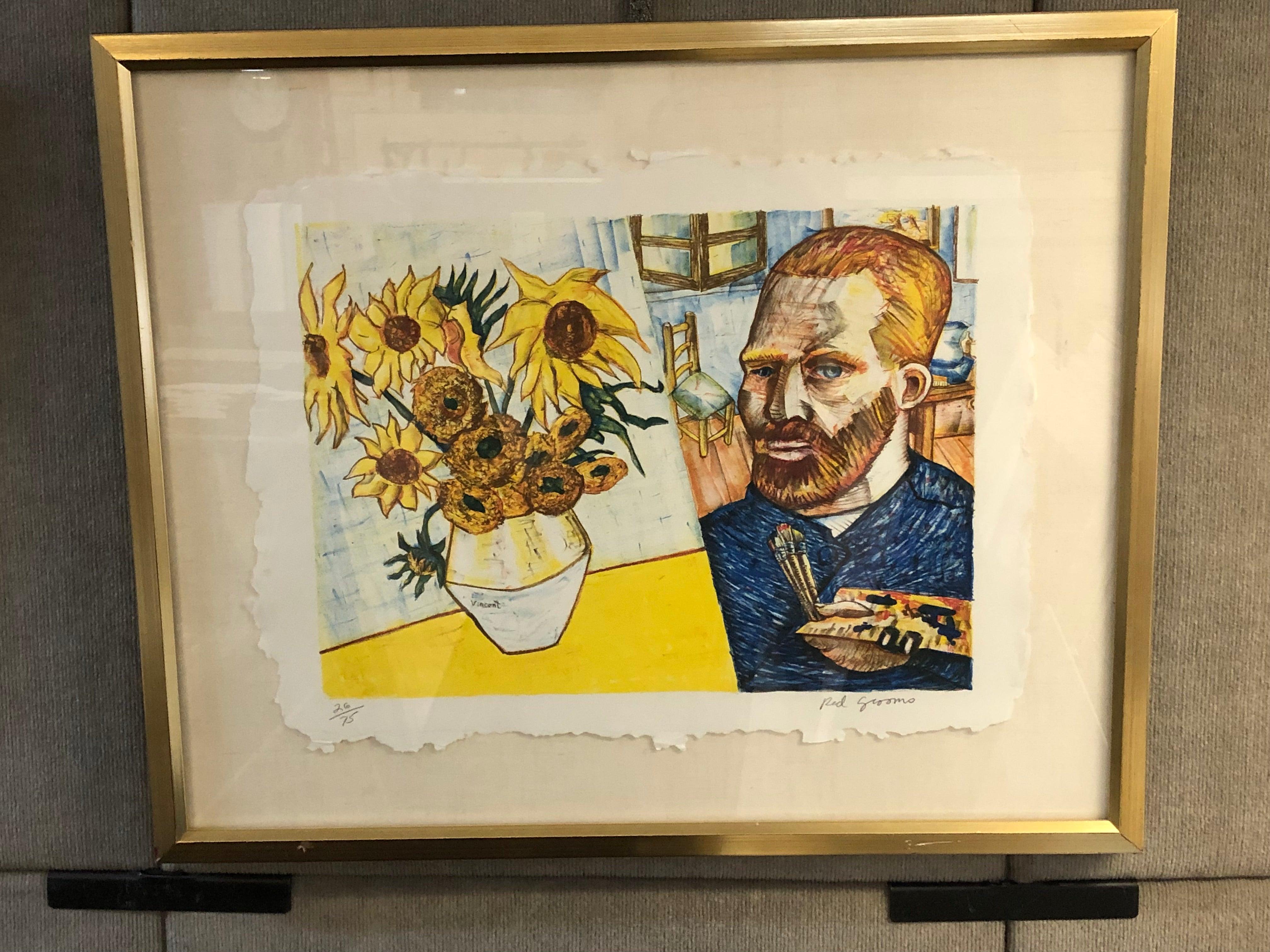 1988 Red Grooms 'van Gogh with Sunflowers' HAND SIGNED For Sale 1