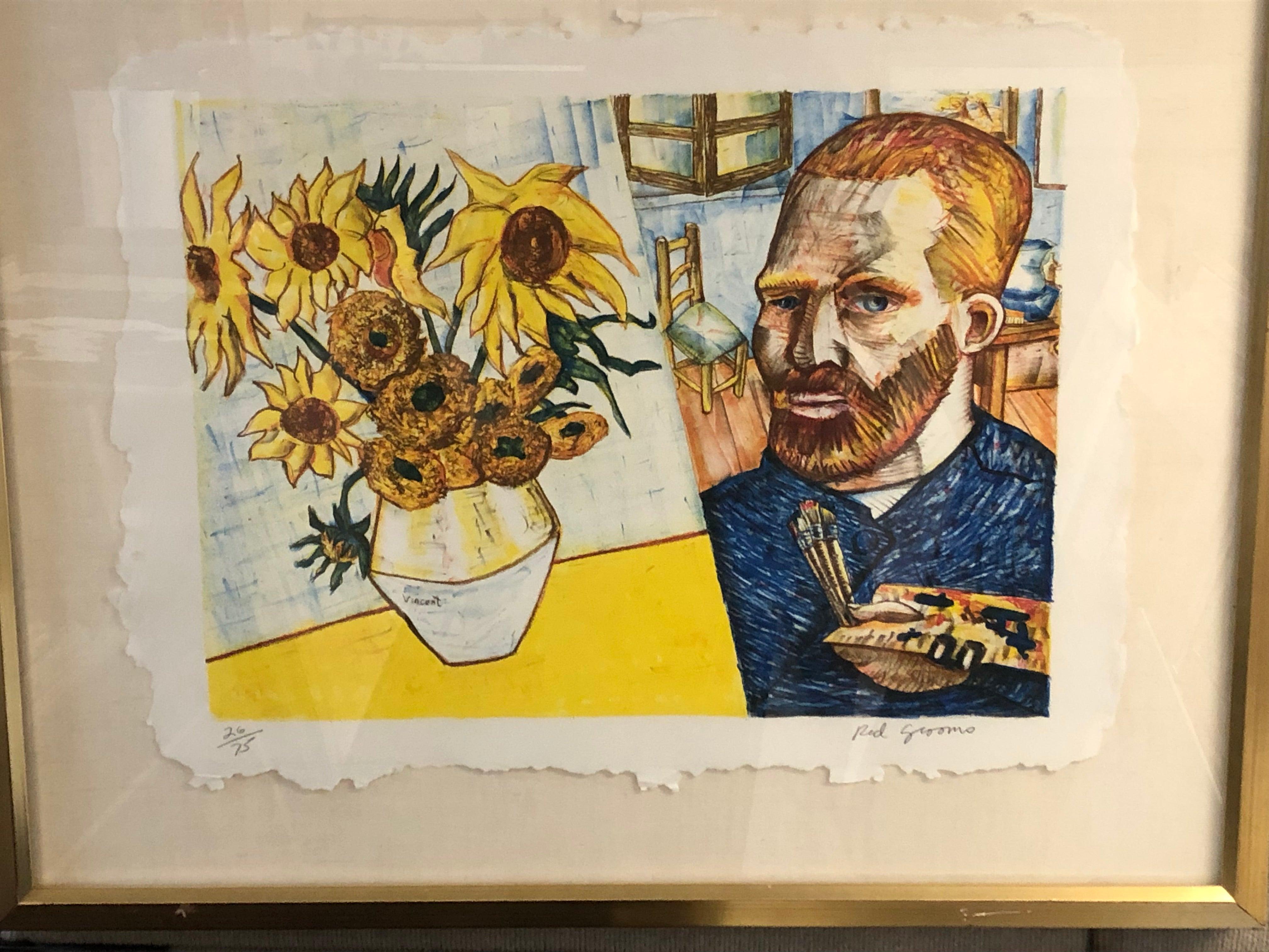 1988 Red Grooms 'van Gogh with Sunflowers' HAND SIGNED For Sale 2