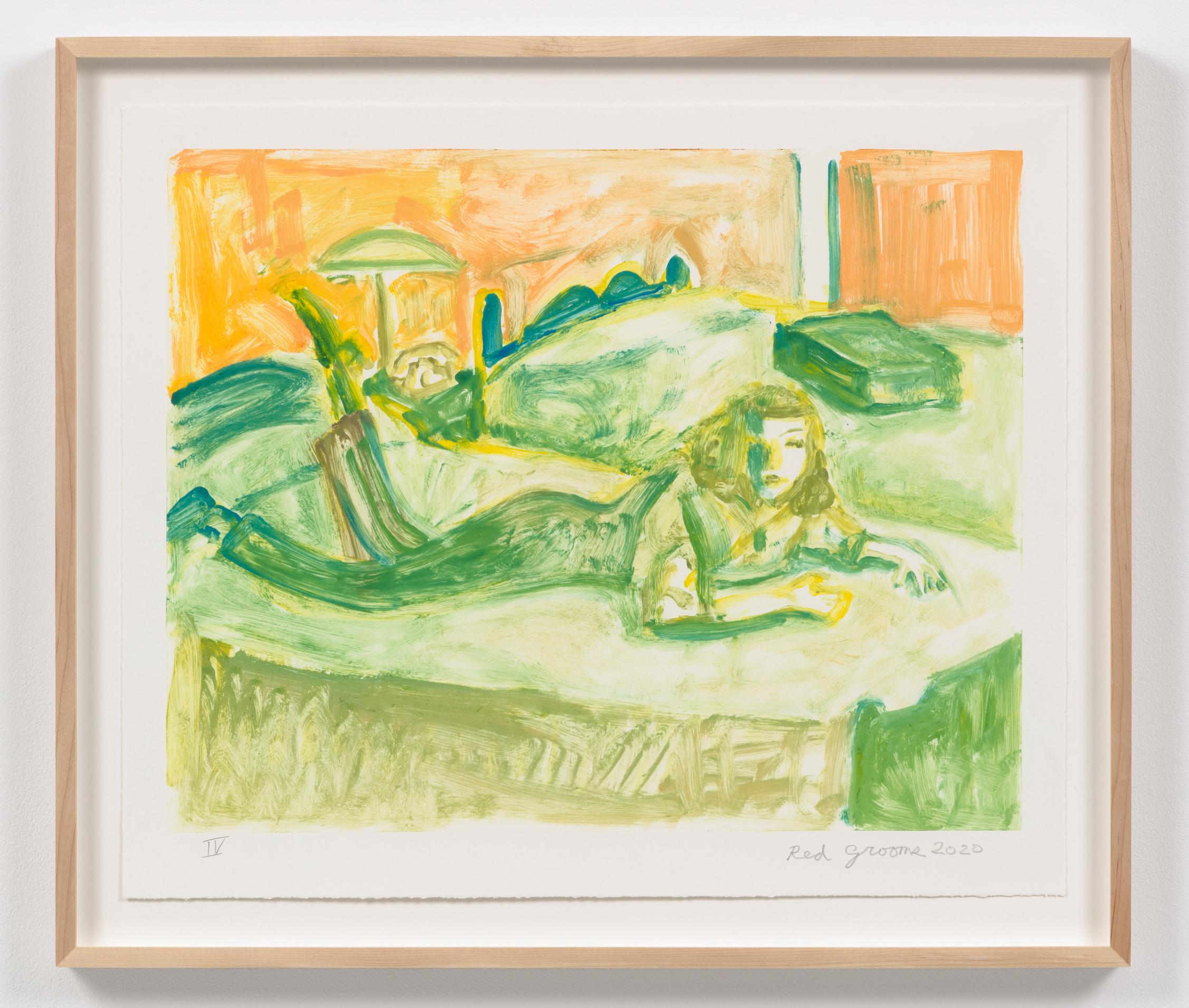 Red Grooms Figurative Print - Joan On the Bed IV