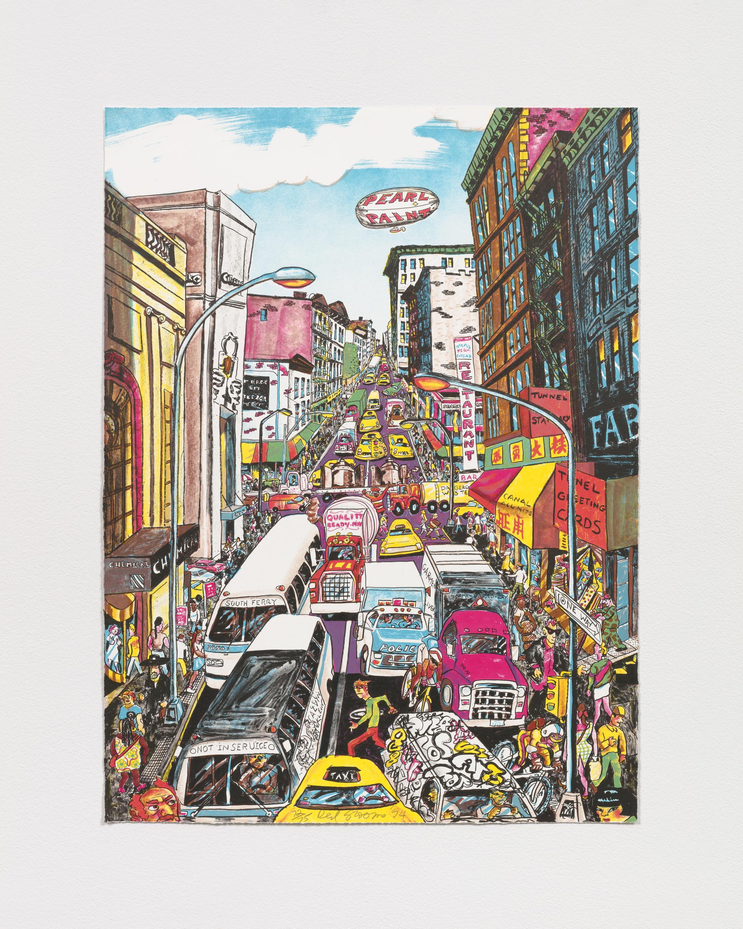 Looking Up Broadway, Again - Print by Red Grooms