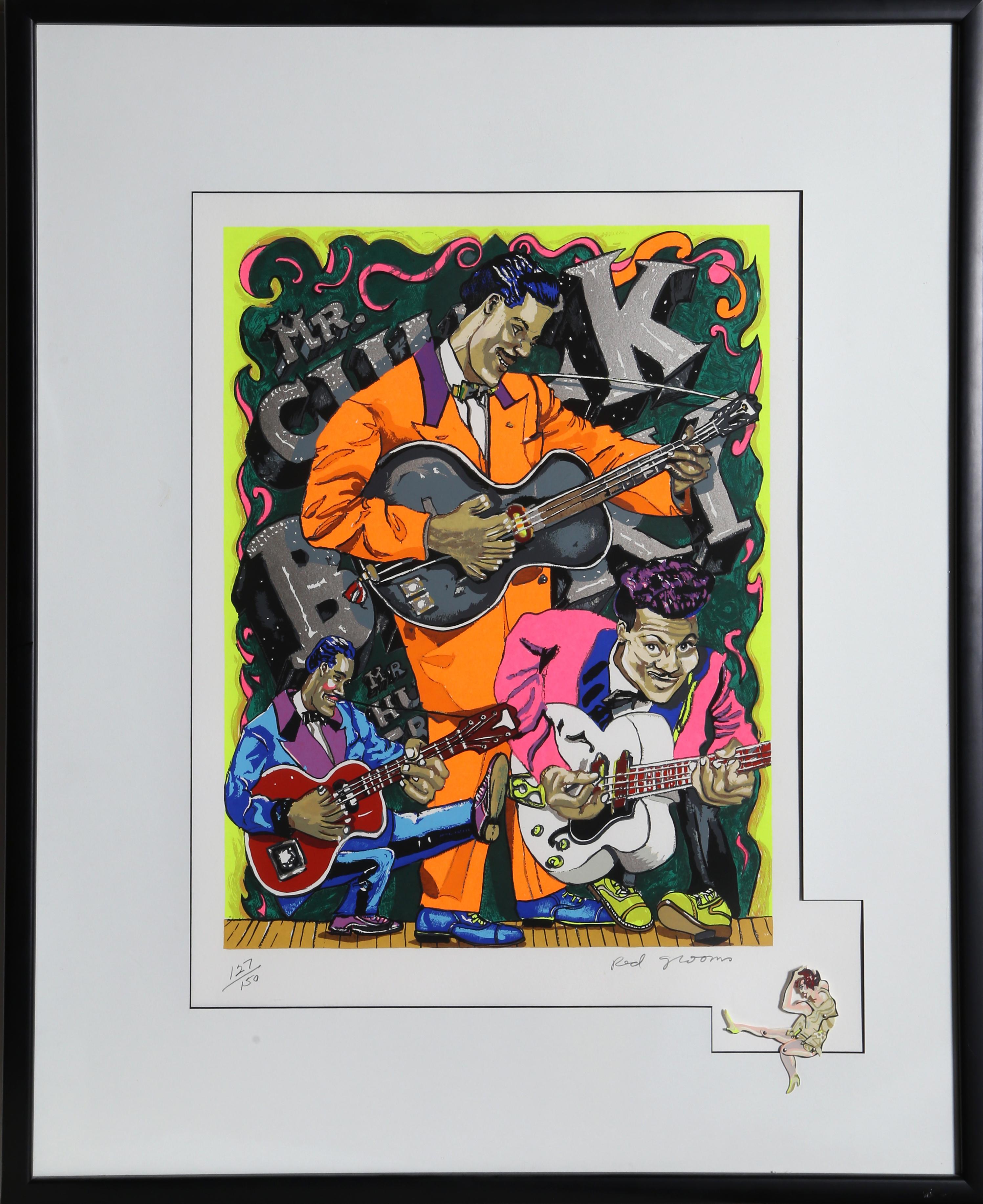 M. Chuck Berry par Red Grooms, américain (1937)
Date : 1978
Sérigraphie avec 3-D "Dancer", signée et numérotée au crayon
Edition de 127/150
Taille de l'image : 24 x 18.25 pouces
Taille : 33 x 26 in. (83.82 x 66.04 cm)
Taille du cadre : 40 x 32.5