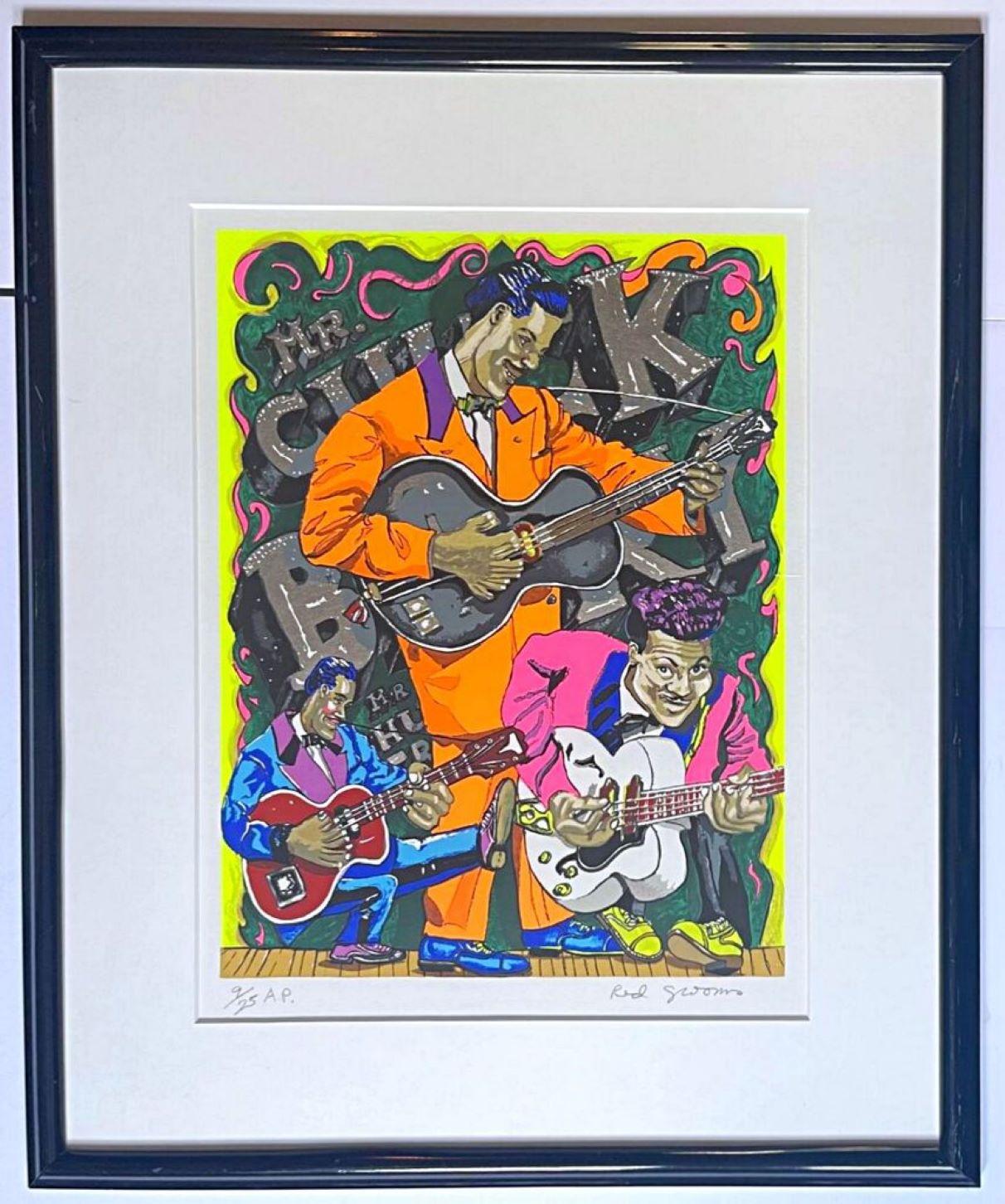Red Grooms, Mr. Chuck Berry, Farbserigrafie mit 3-D-Collage, signiert/gerahmt im Angebot 3