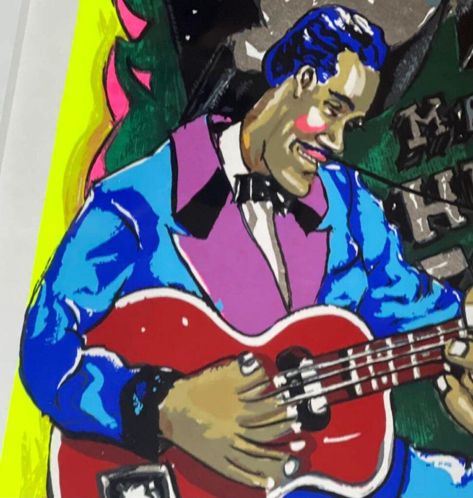 Red Grooms, M. Chuck Berry, sérigraphie couleur avec collage en 3D, signée/n encadrée en vente 4