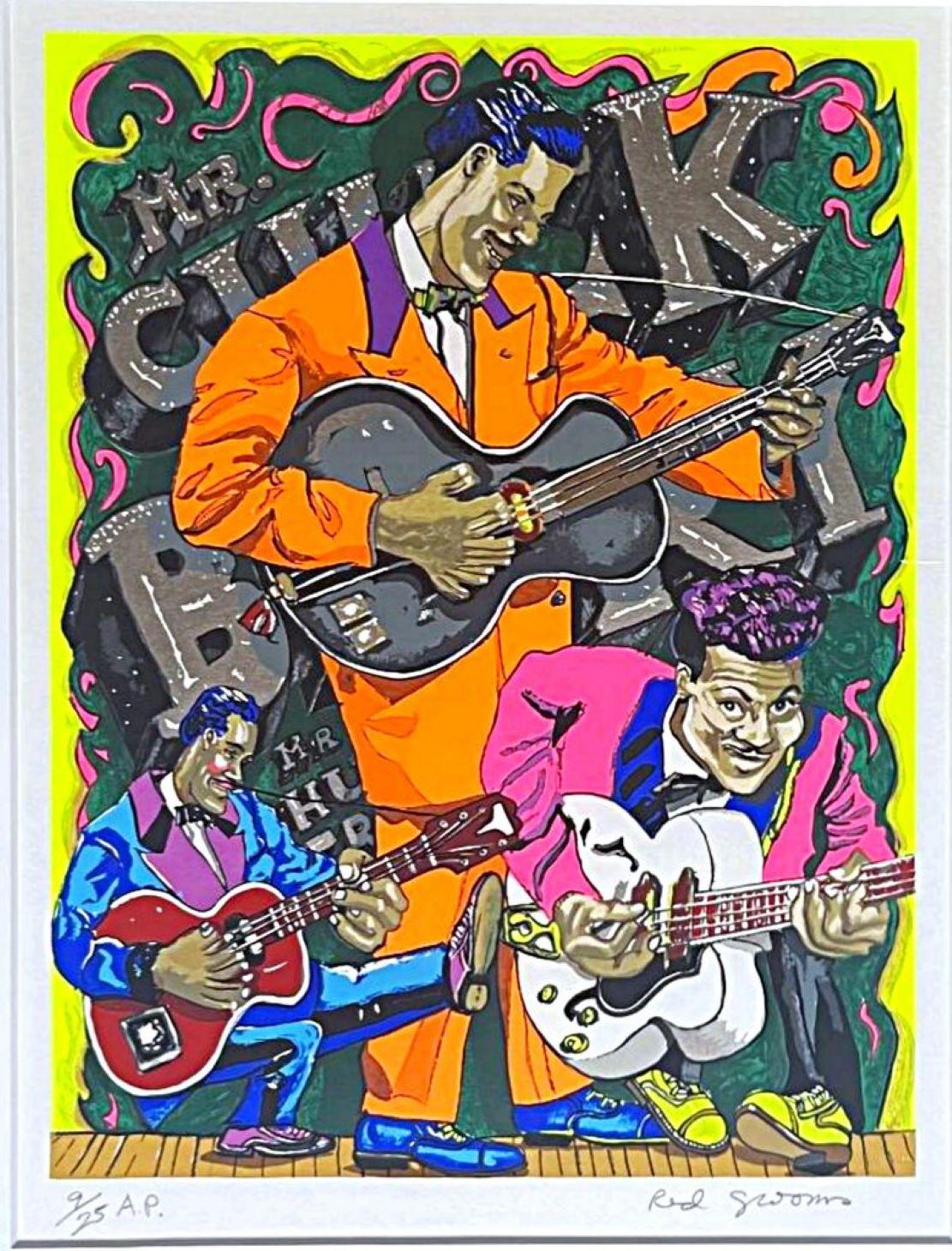 Red Grooms, Mr. Chuck Berry, serigrafia a colori con collage 3-D, firmato/n incorniciato