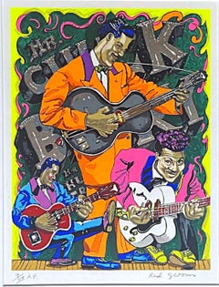 Vintage Red Grooms, Mr. Chuck Berry, color silkscreen with 3-D collage, signed/n framed 