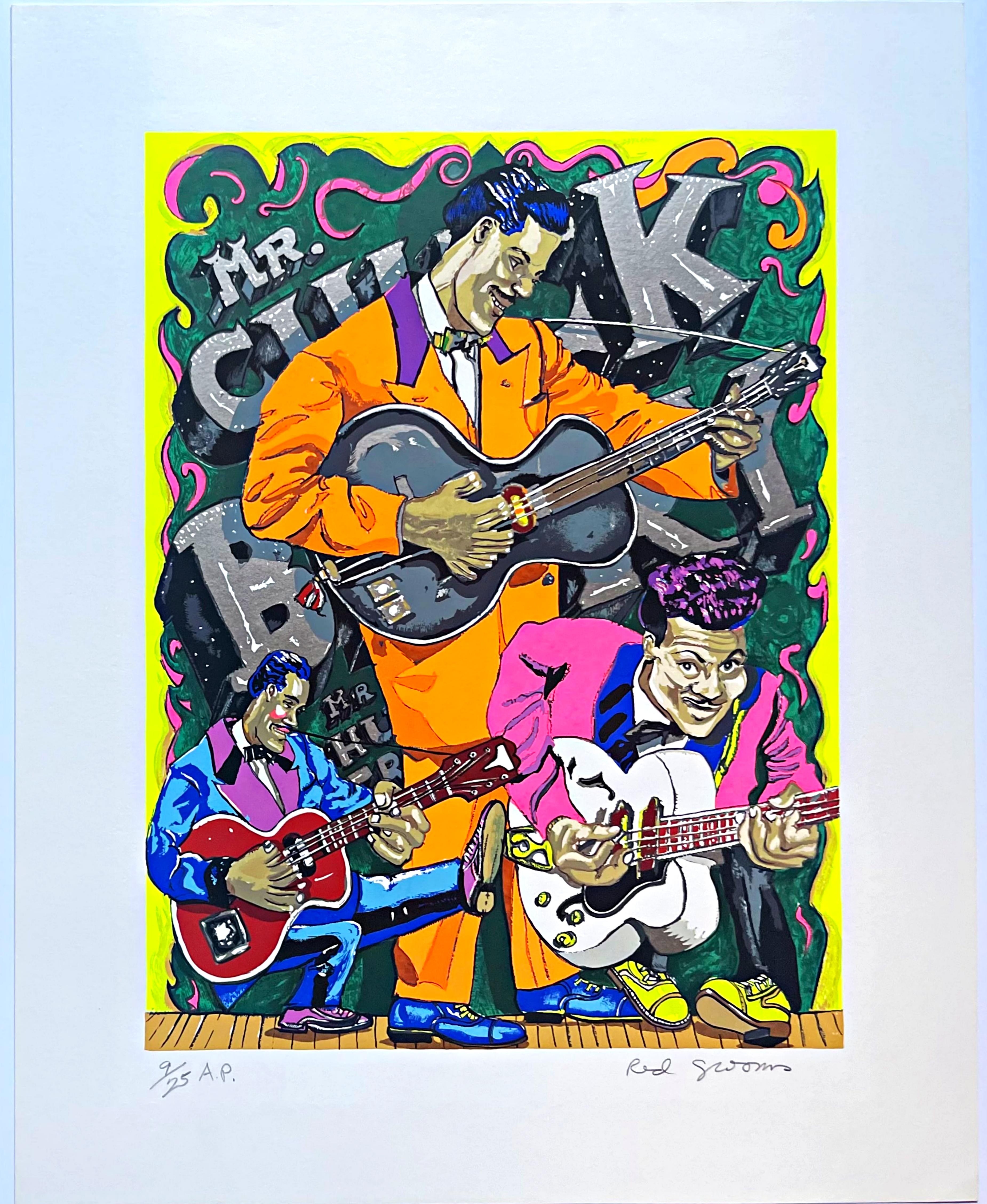 Red Grooms
Mr. Chuck Berry, 1978
Original silkscreen in colors with 3D construction and die-cut collage on paper
Signed and numbered 9/25 AP in graphite pencil on the front
Pencil signed and numbered AP 9/25 on the front
aside from the regular